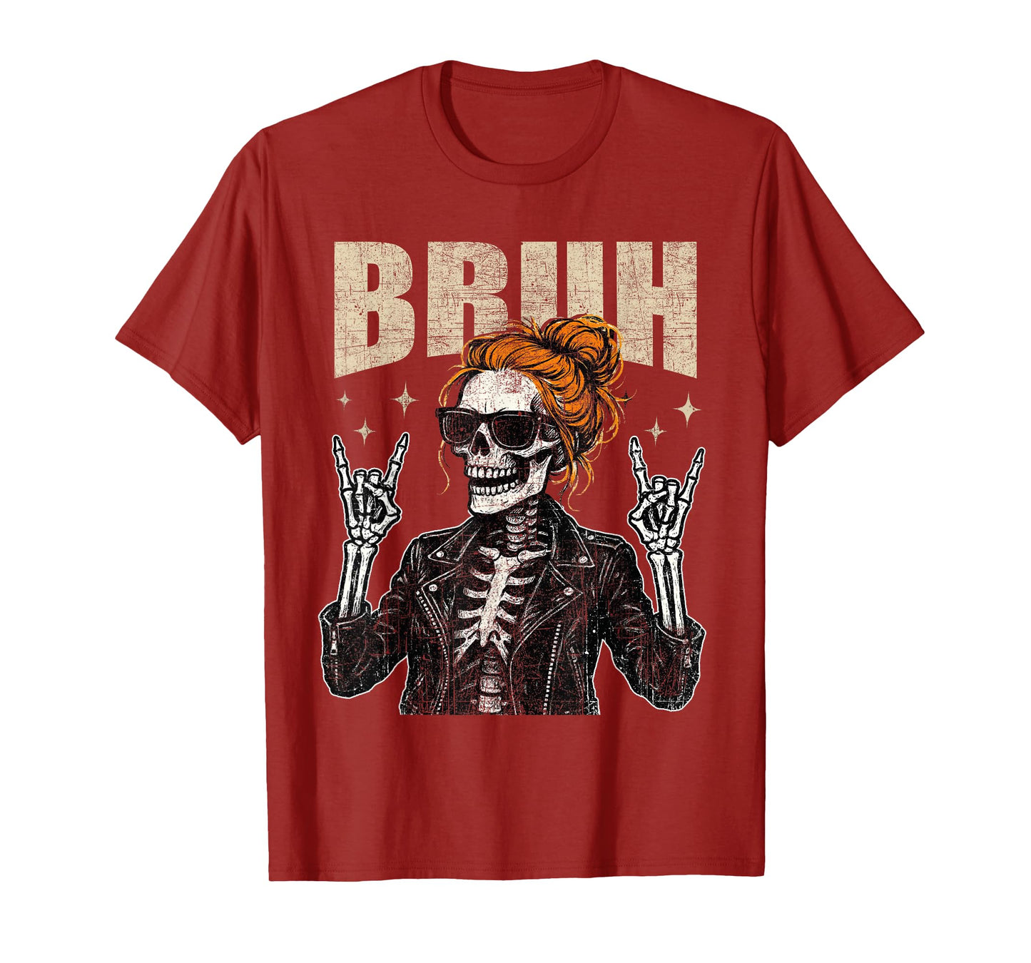 Bruh Spooky Rock Skeleton Halloween customes Women Girls T-Shirt