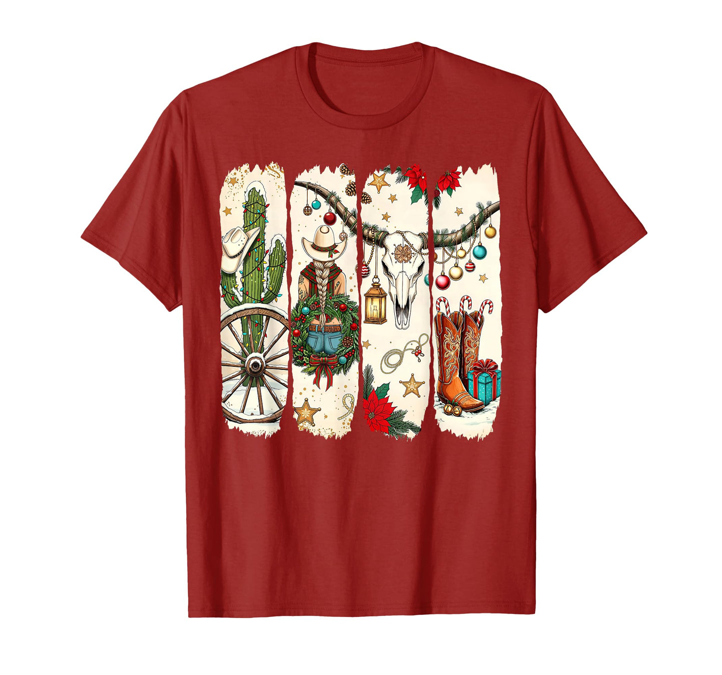Merry Christmas Holiday Western Cowboy Cactus Xmas Pajamas T-Shirt