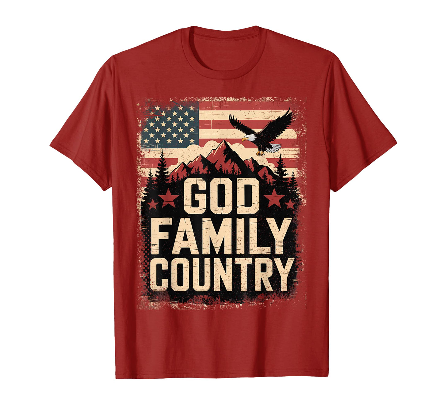 God Family Country with American Flag, Mountains and Eagle T-Shirt