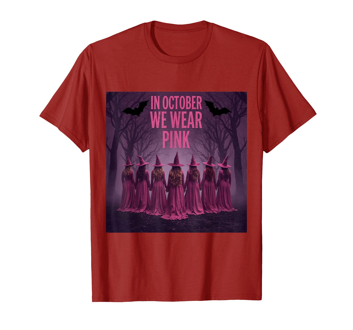 in October Wear Pink Witches Forest Halloween Women T-Shirt