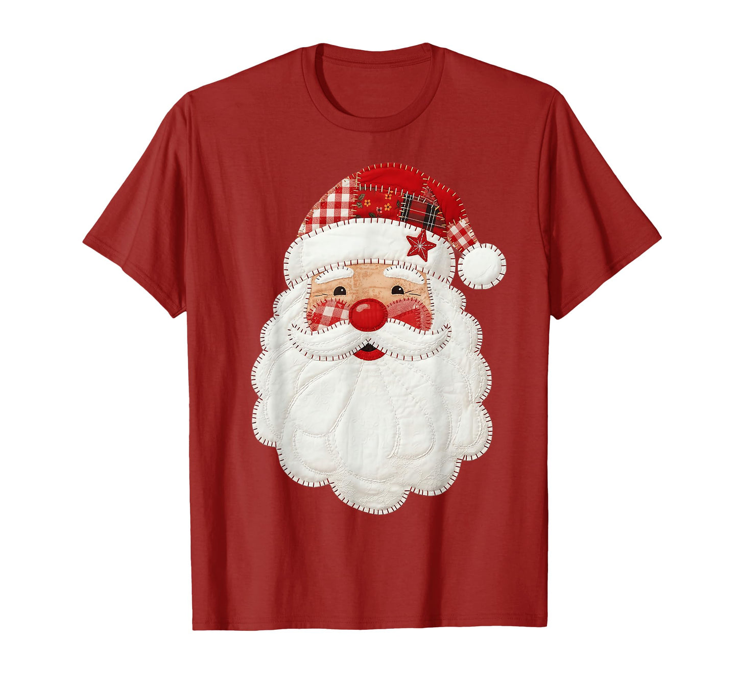 Cute Patchwork Santa Claus Christmas Xmas Men Women Kid Gift T-Shirt