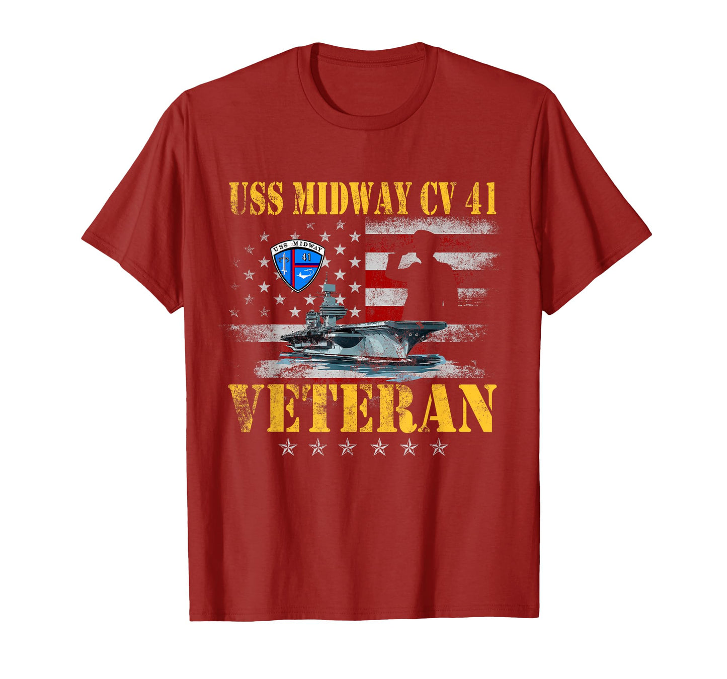 USS Midway CV 41 Aircraft Carrier Veteran US Flag Patriotic T-Shirt