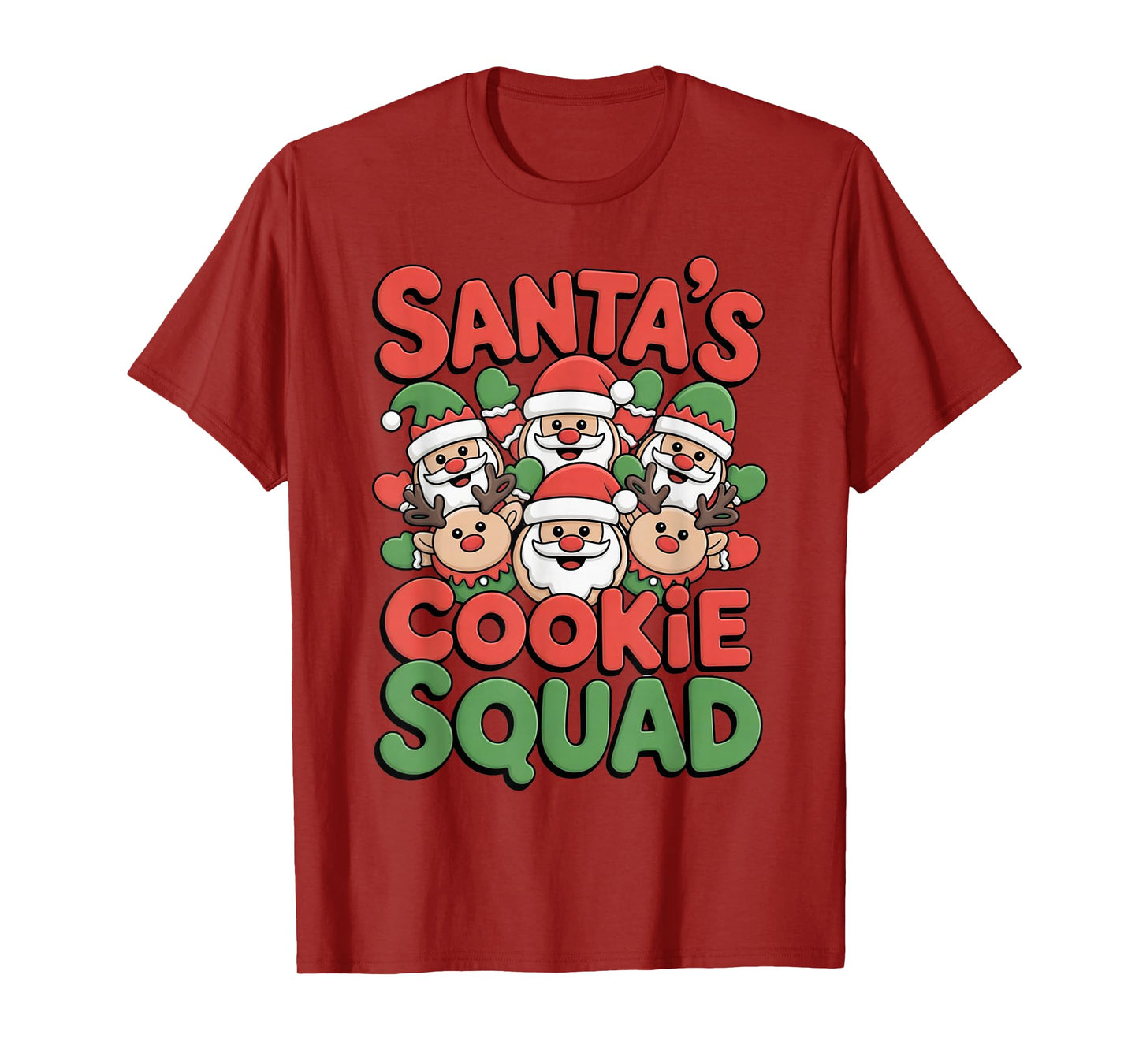 Santa Cookie Squad Christmas Humor Crew Reindeer Faces Funny T-Shirt