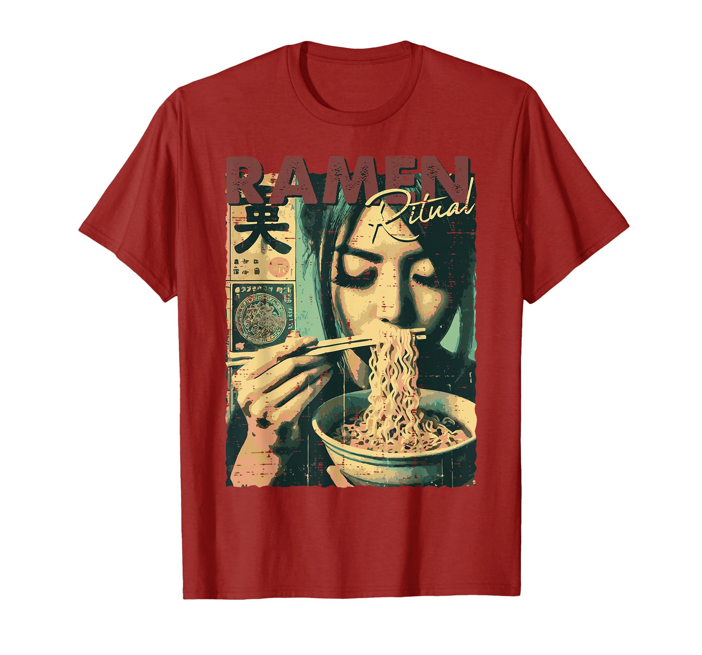 Japanese Woman Ramen Ritual Poster Art Food Women Girls Kids T-Shirt