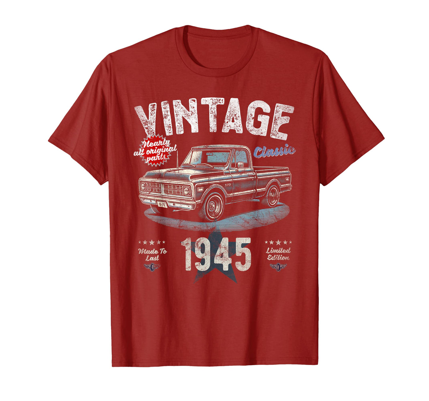 Vintage, Born 1945, 80th Birthday, Classic Pick Up Truck T-Shirt