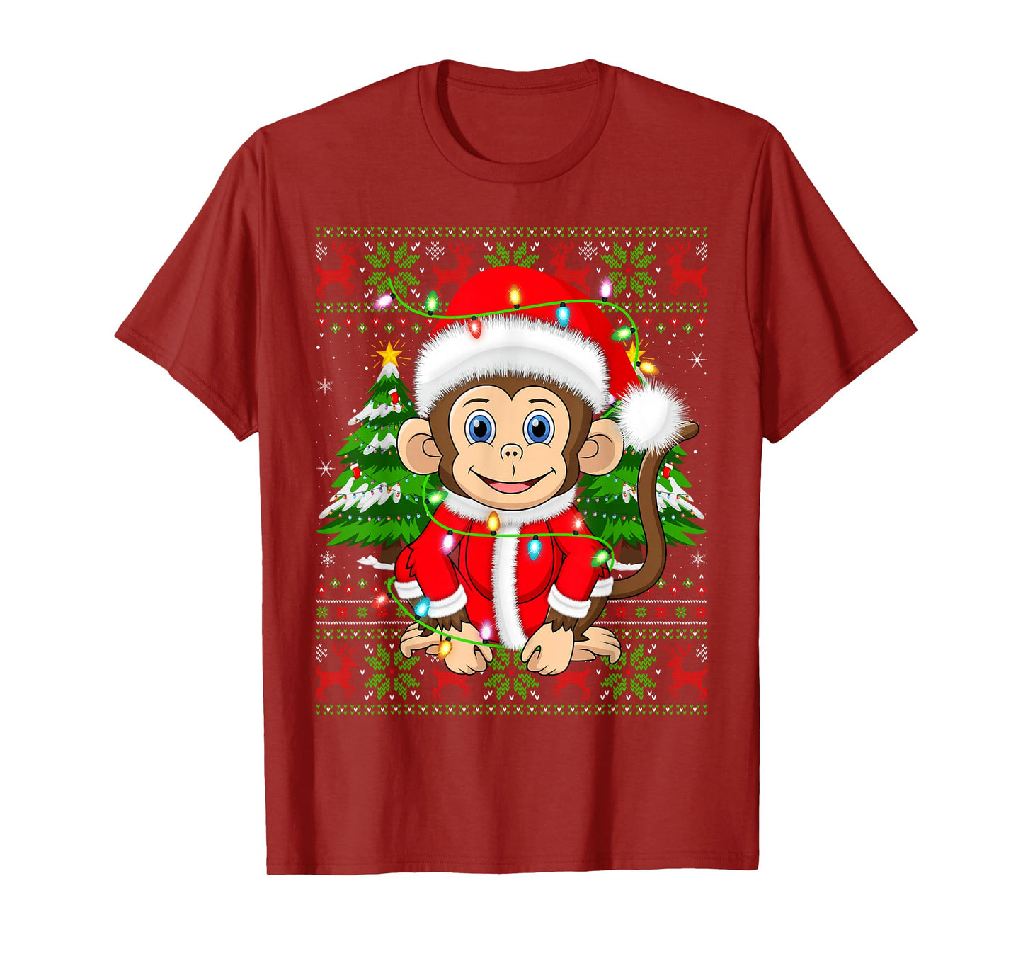 Monkey Christmas Lights Santa Costume Ugly Xmas Sweaters T-Shirt