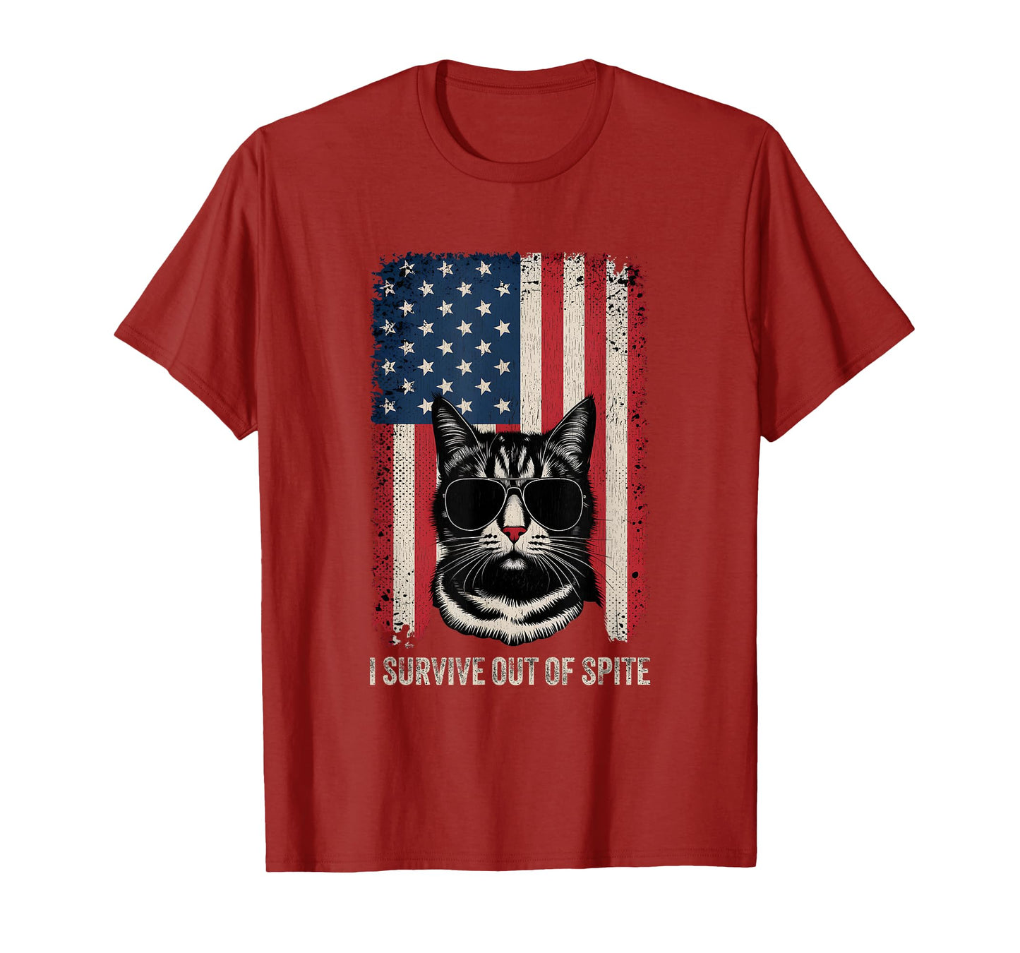Surviving Purely Out Of Spite Vintage USA Flag Funny Cat T-Shirt for Men Women