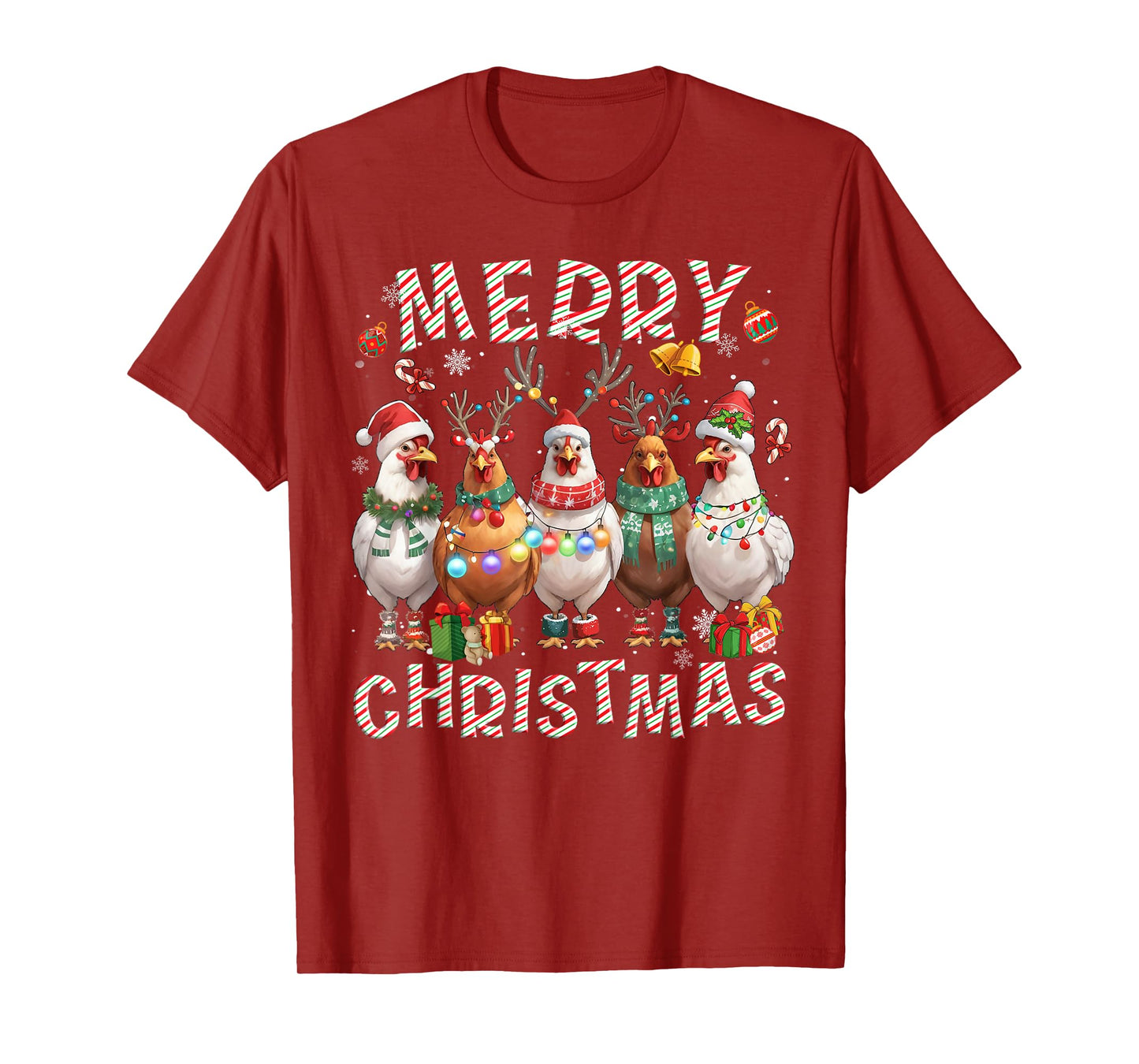 Christmas Lights Chicken Santa Funny Xmas Tree T-Shirt