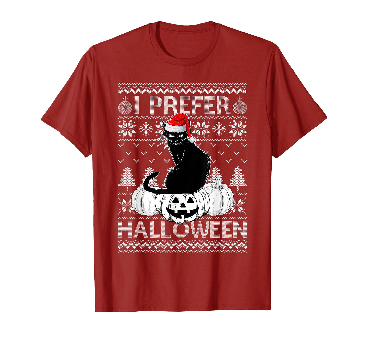 Funny I Prefer Halloween Black Cat Ugly Christmas Sweater T-Shirt