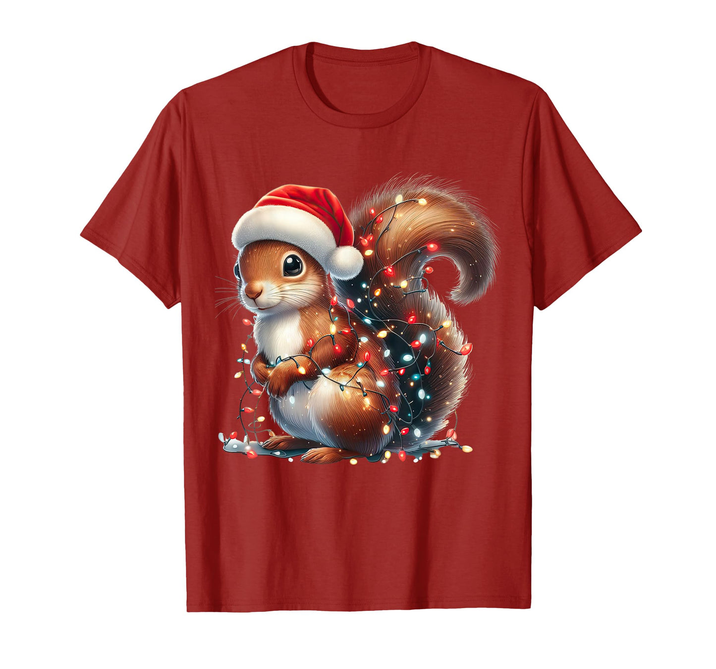 Squirrel Christmas Lights Funny Santa Hat Merry Xmas T-Shirt