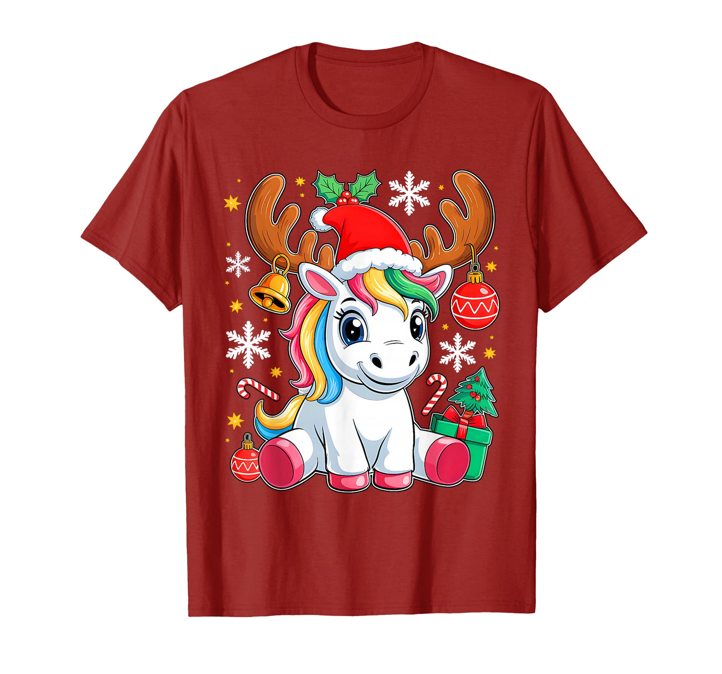 Cute Christmas Girls Women Xmas Unicorn Deer Xmas Squad T-Shirt