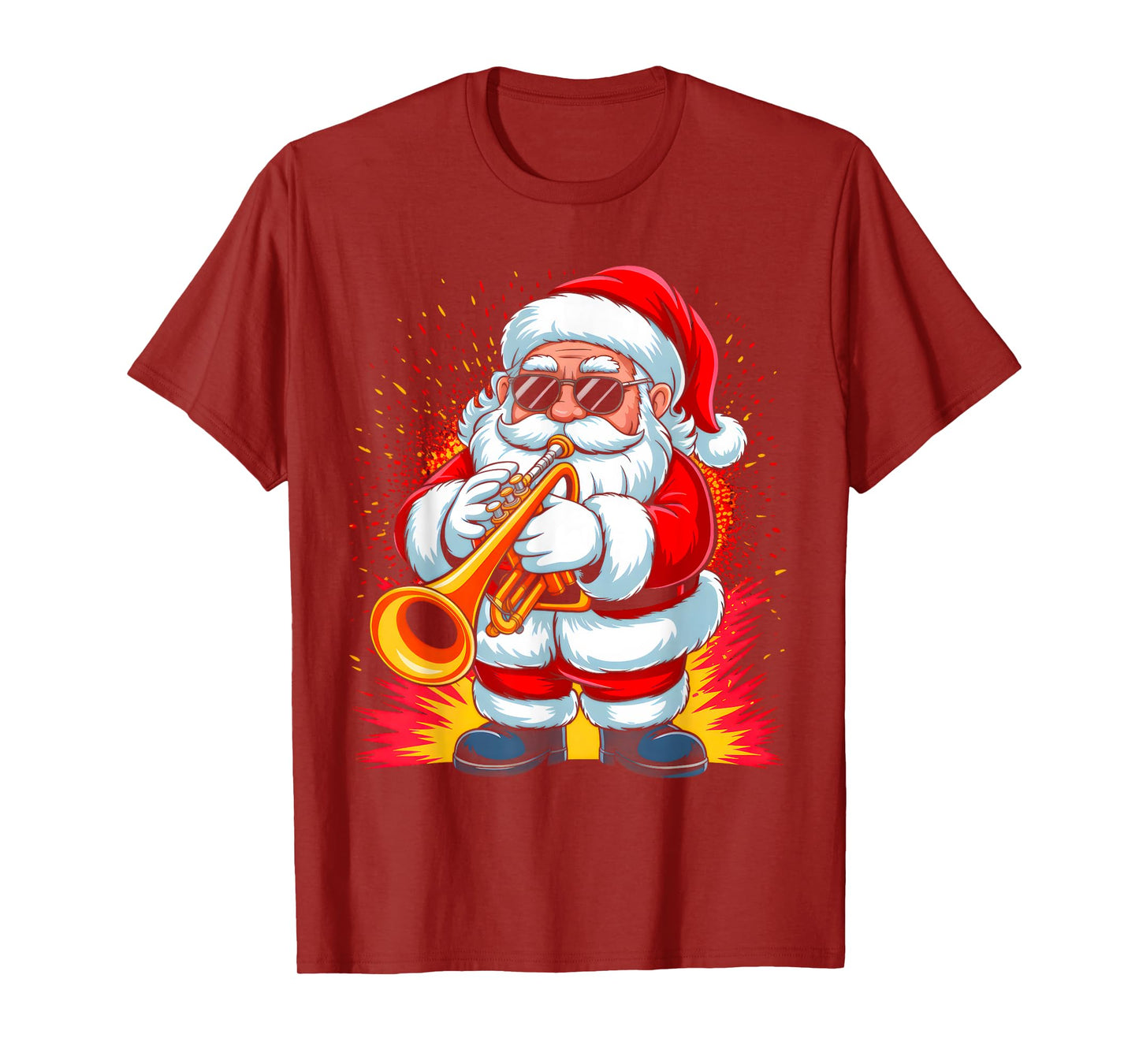 Trumpet Santa Playing Drums Funny Christmas Music Lover Boys T-Shirt