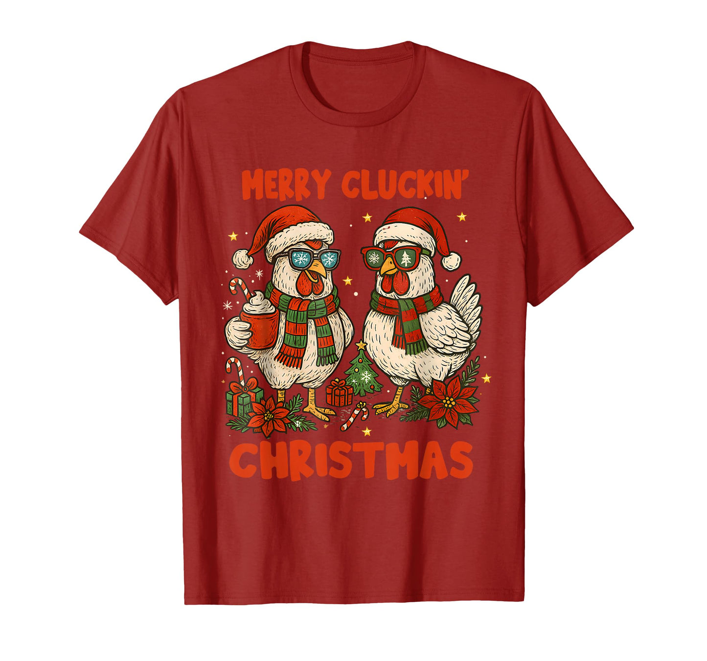 Retro Merry Cluckin Christmas Santa Chicken Farm Animal Xmas T-Shirt