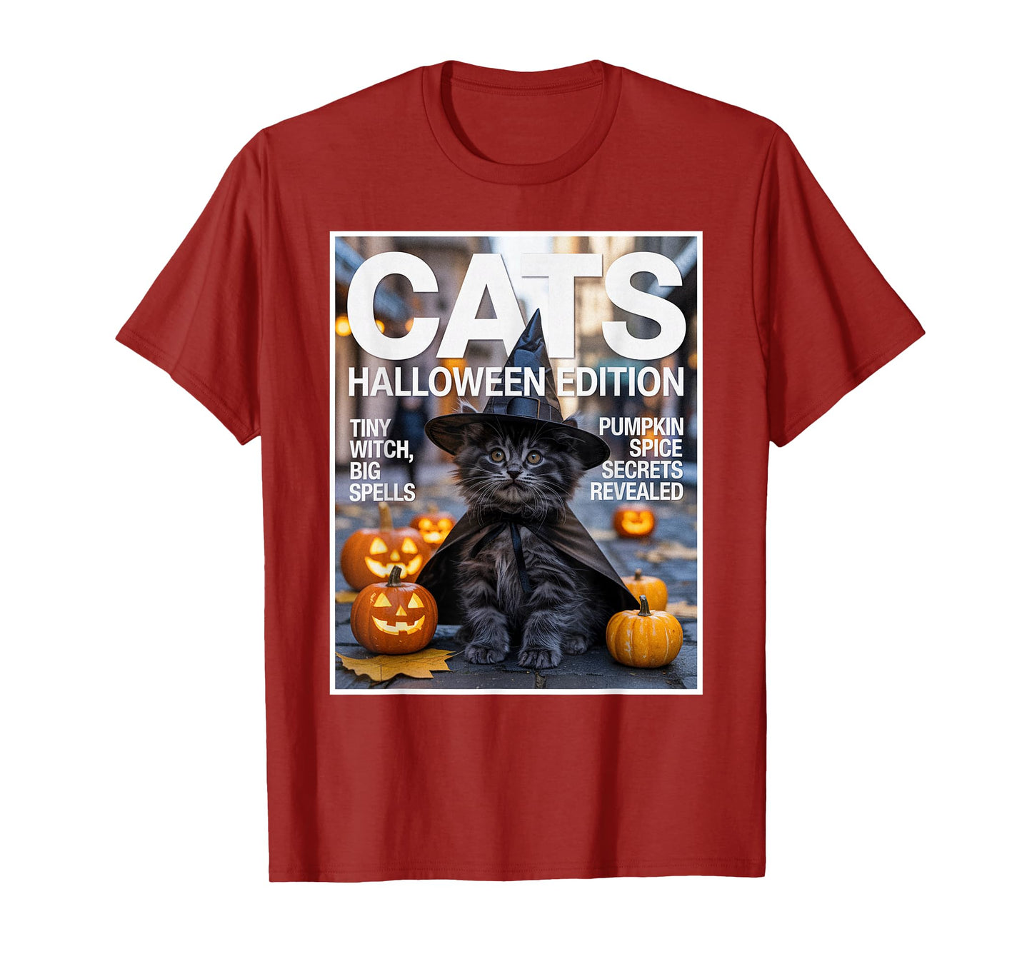 Funny Black Cat in Witch Costume with Pumpkins Halloween T-Shirt