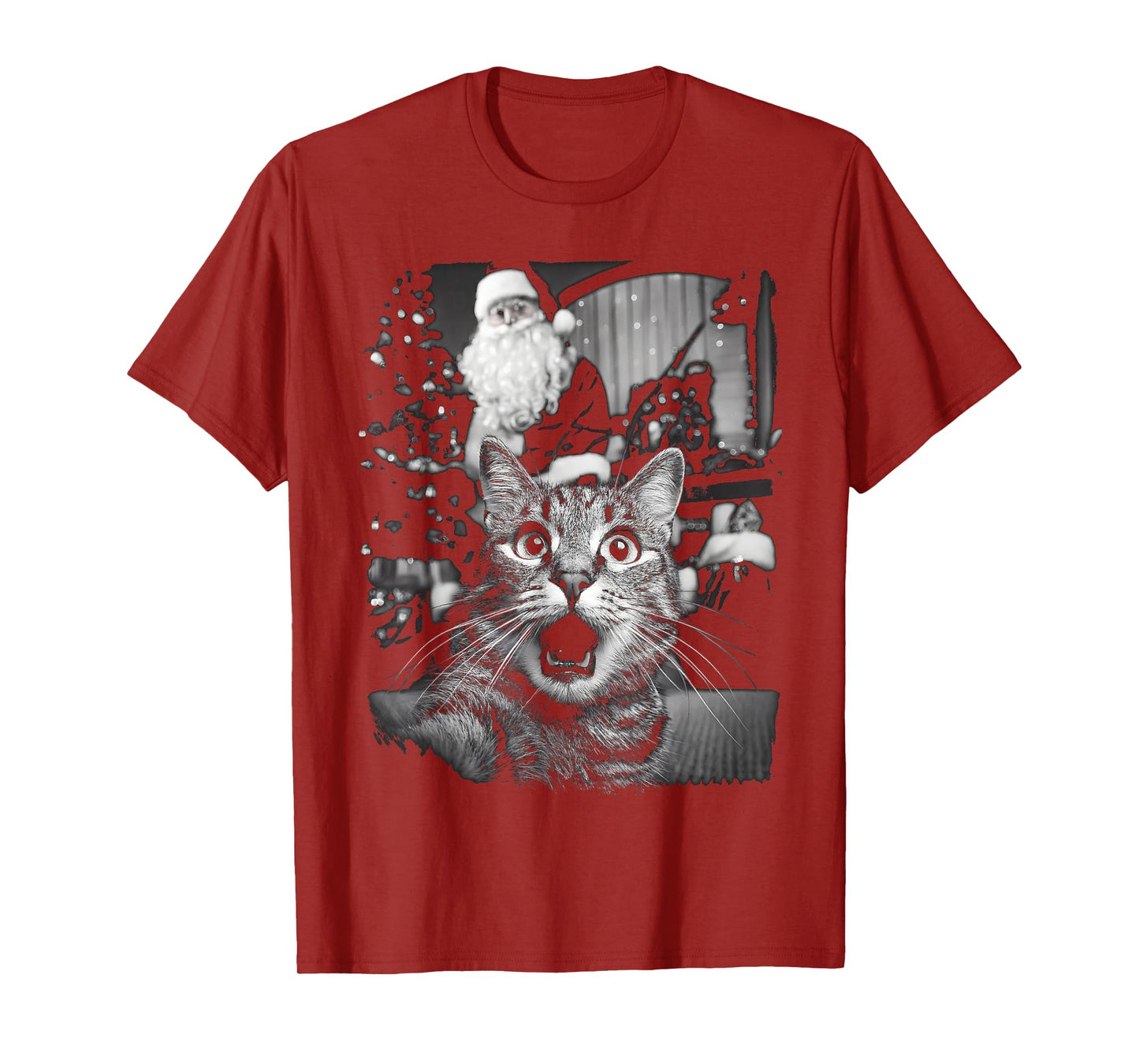 Cat Selfie with Surprised Santa Funny Christmas Vintage T-Shirt