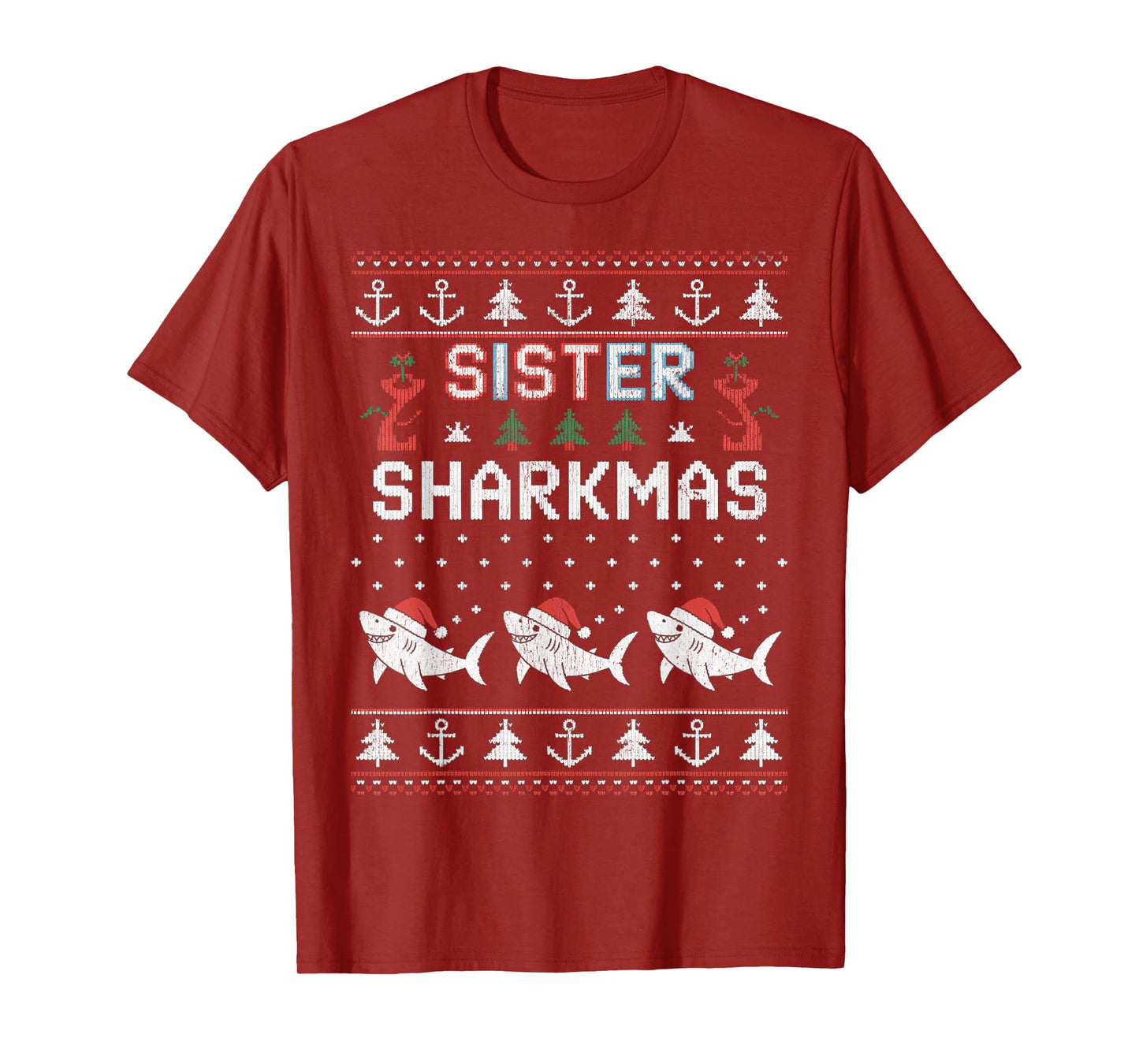 Sister Sharkmas Funny Shark Santa Hat Ugly Christmas Sweater T-Shirt