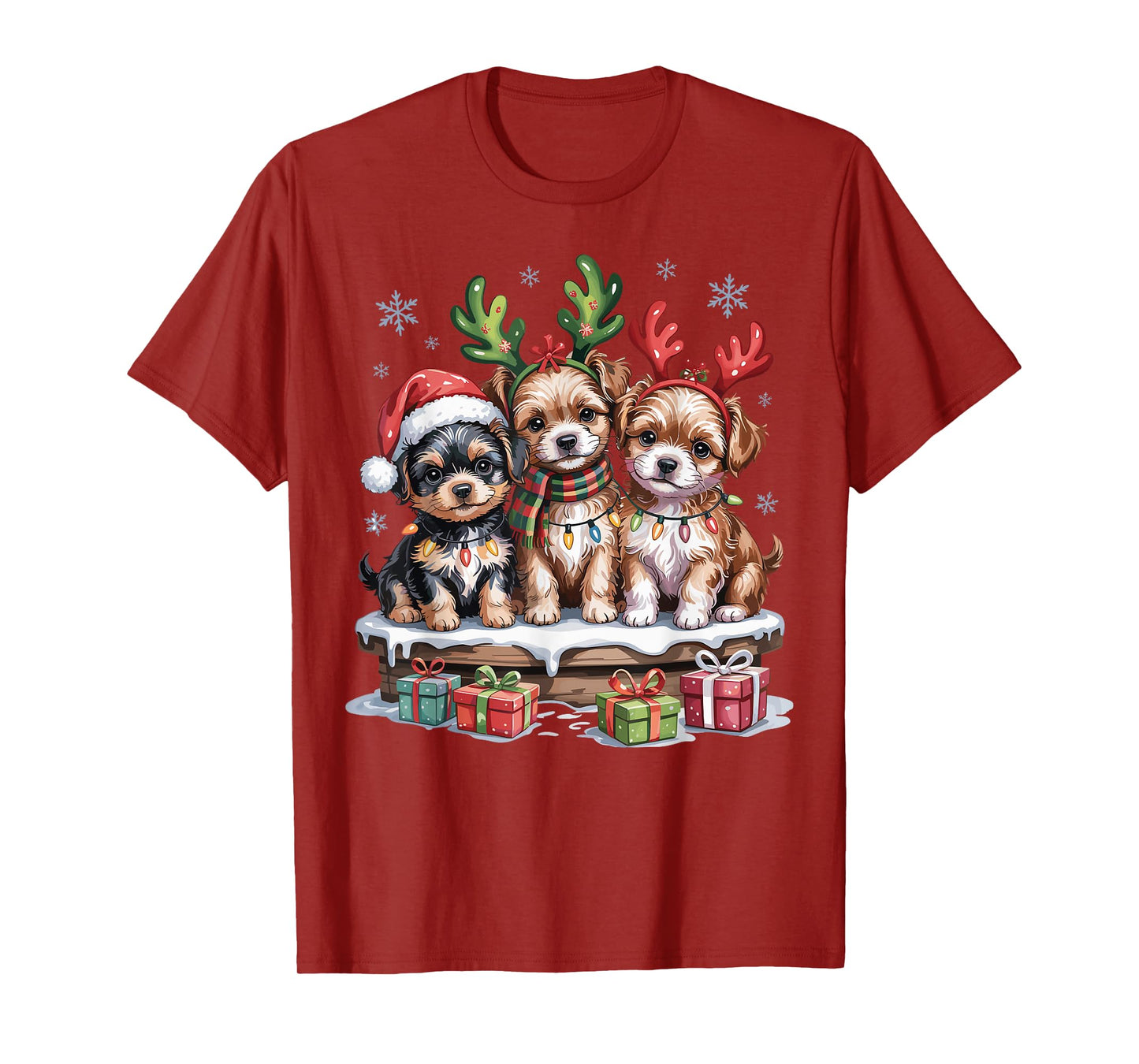 Cute Yorkipoo Christmas Puppies Dog Lovers Funny Holiday T-Shirt