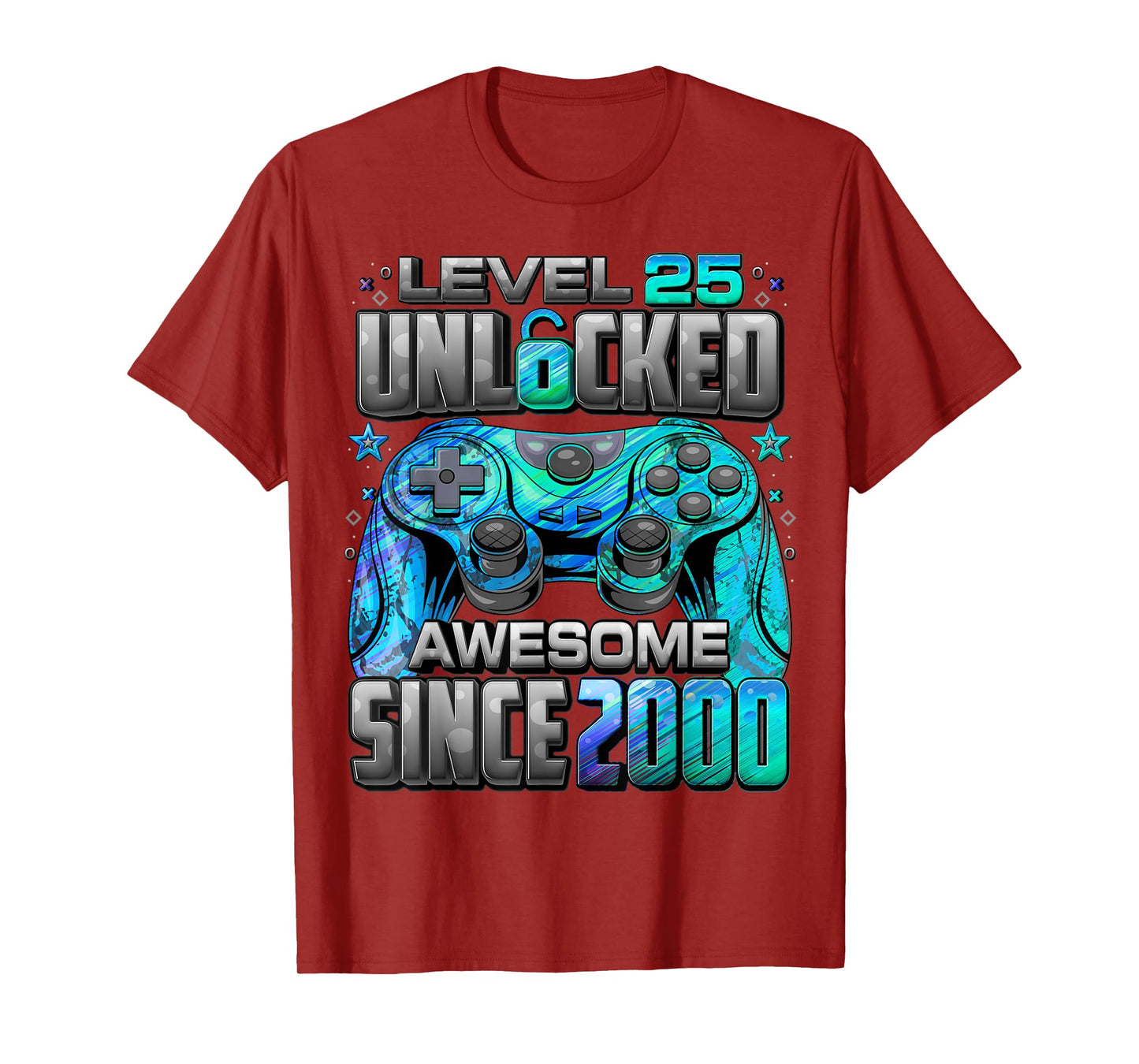 Level 25 Unlocked Awesome Since 2000 25th Birthday Gaming T-Shirt
