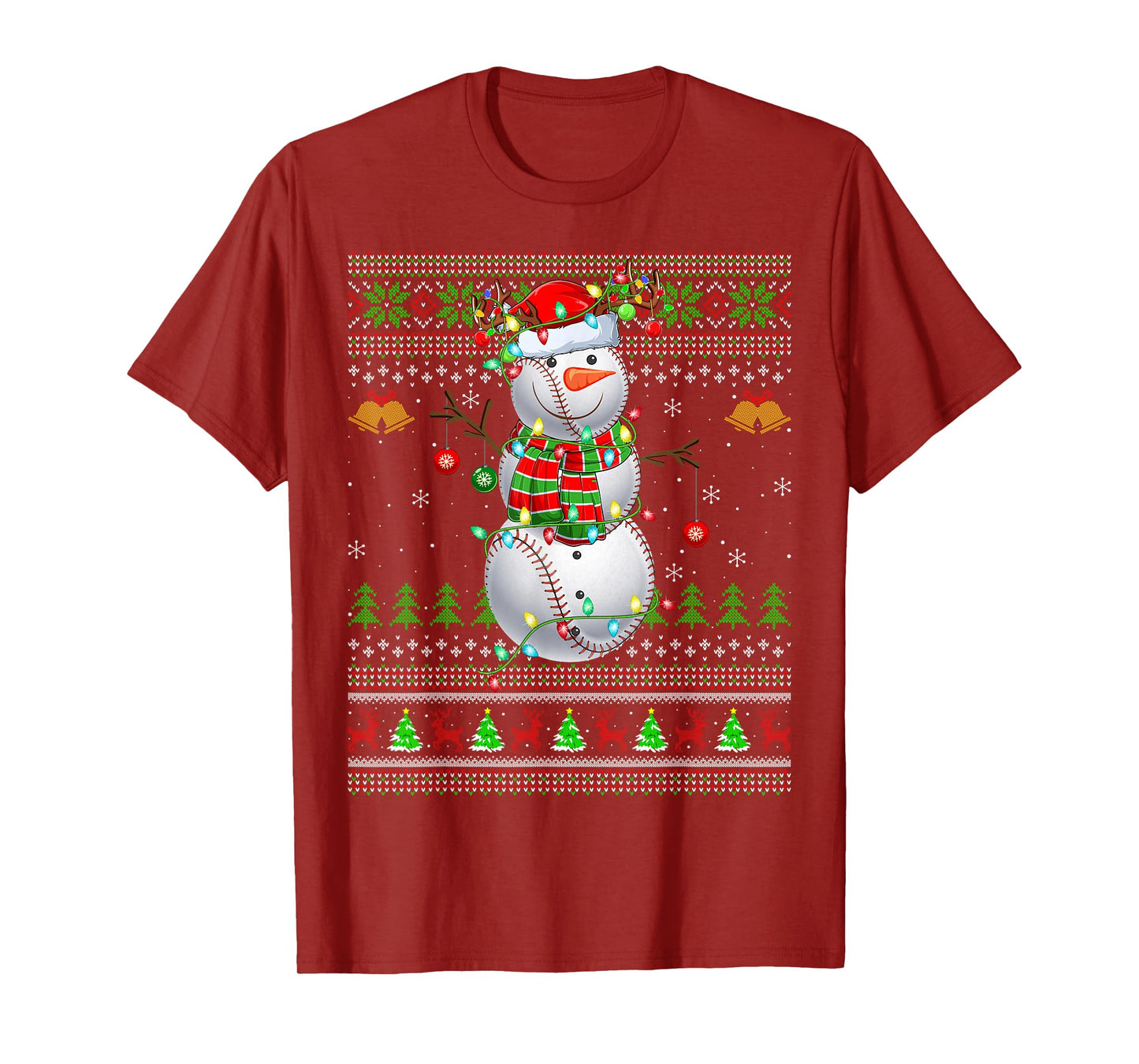 Baseball Snowman Ugly Christmas Sweaters Sports Player Xmas T-Shirt