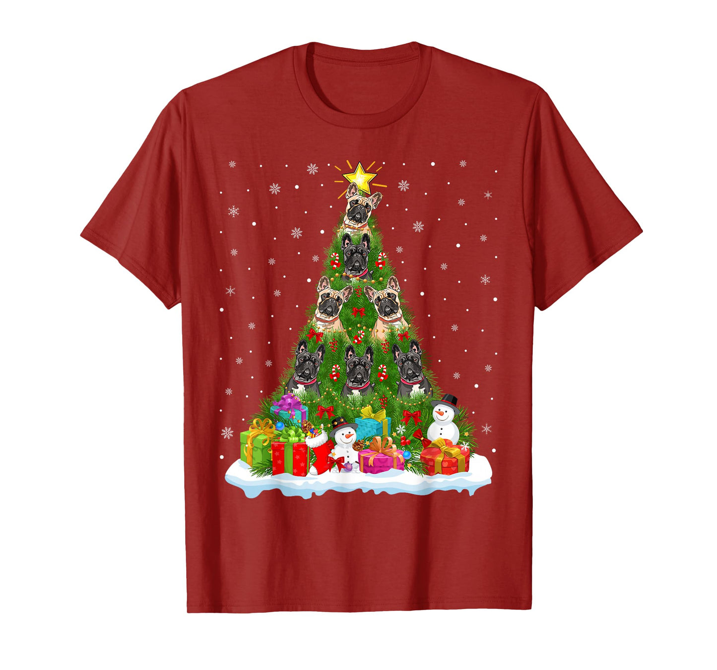 French Bulldog Christmas Tree Holiday Decor Xmas Lights T-Shirt