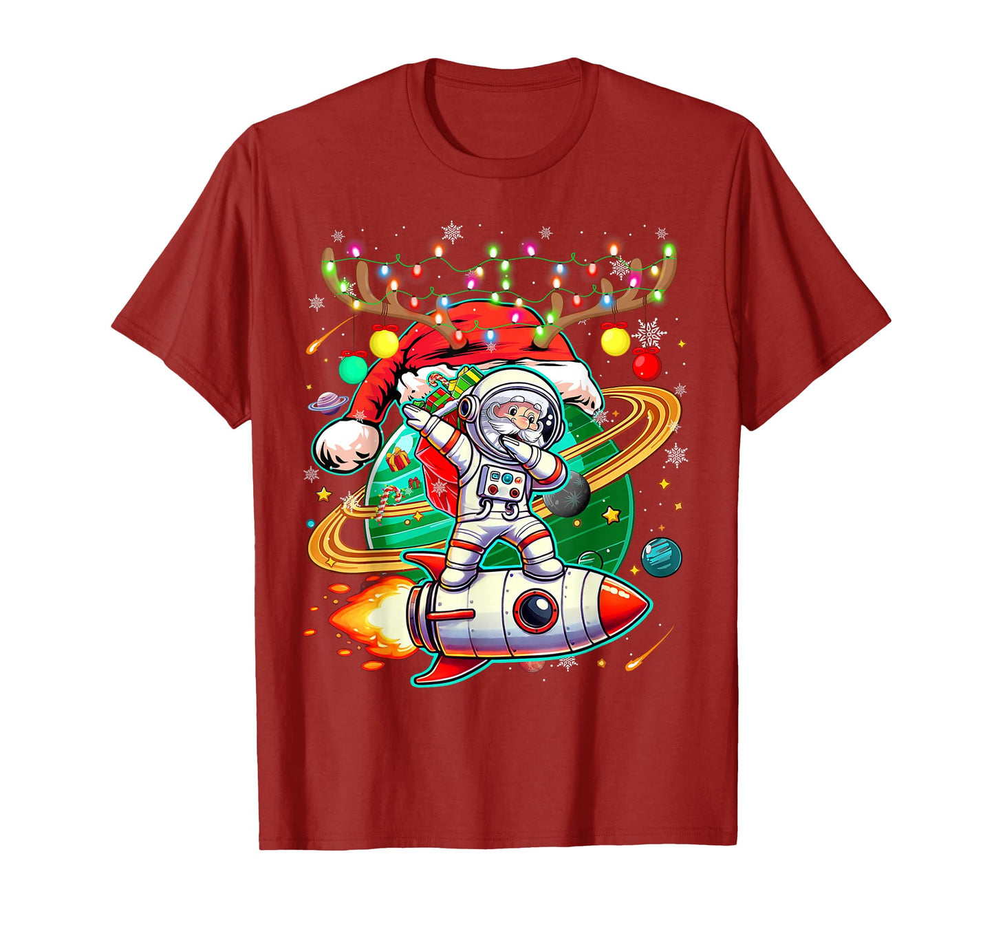 Dabbing Santa Christmas Lights Boys Men Kids Xmas Funny T-Shirt