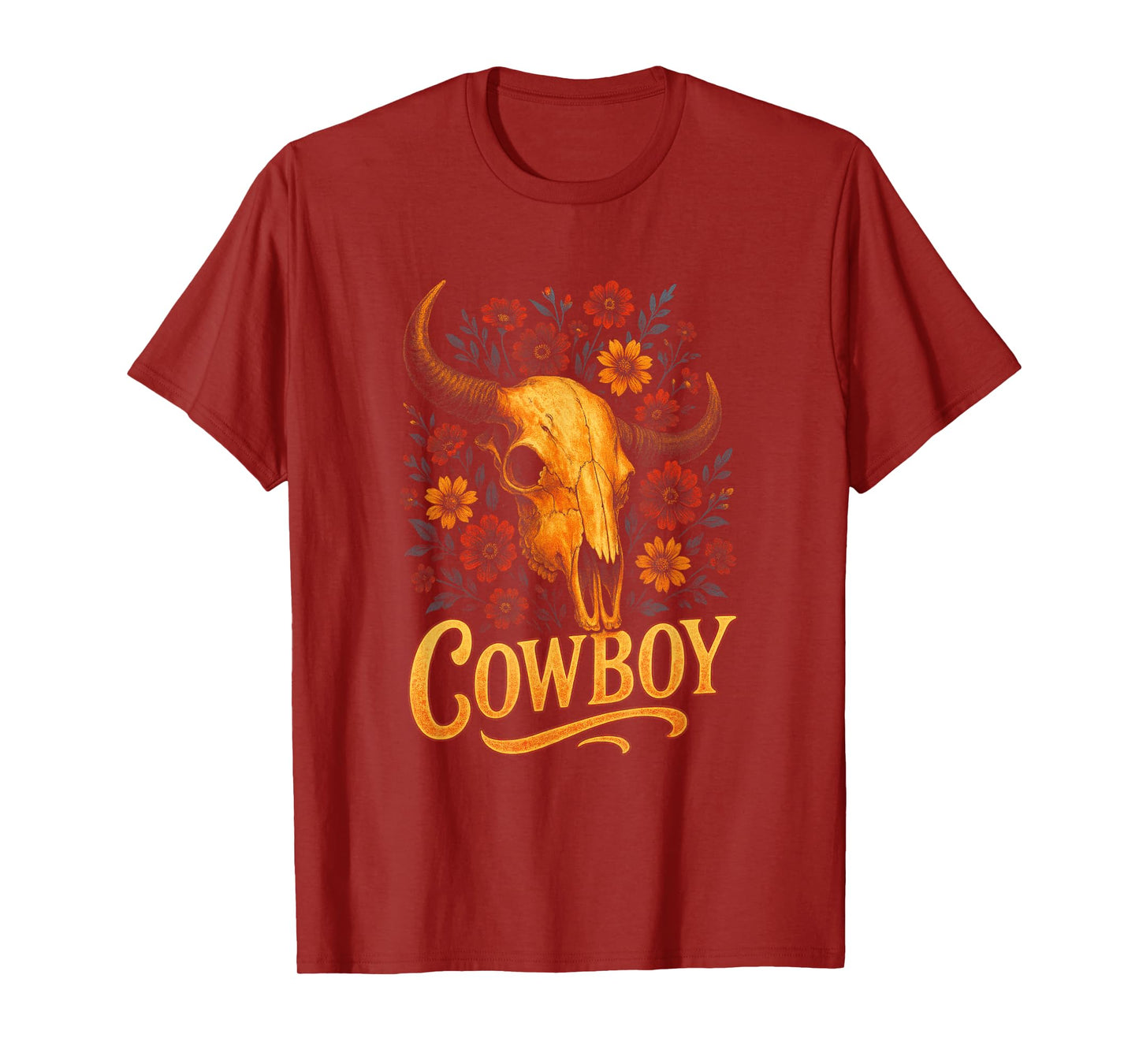 Cowboy - Vintage Skull Western Flowers T-Shirt