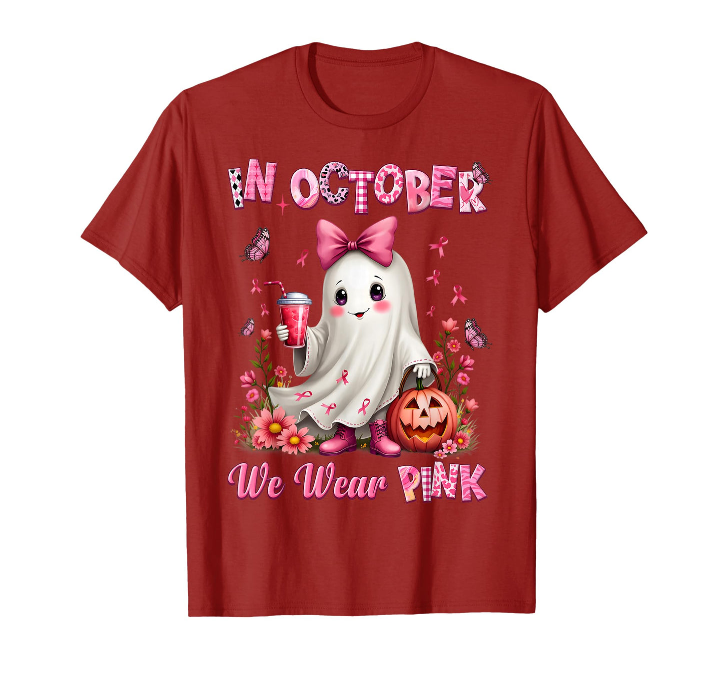 In October We Wear Pink Ghost Breast Cancer Awareness T-Shirt