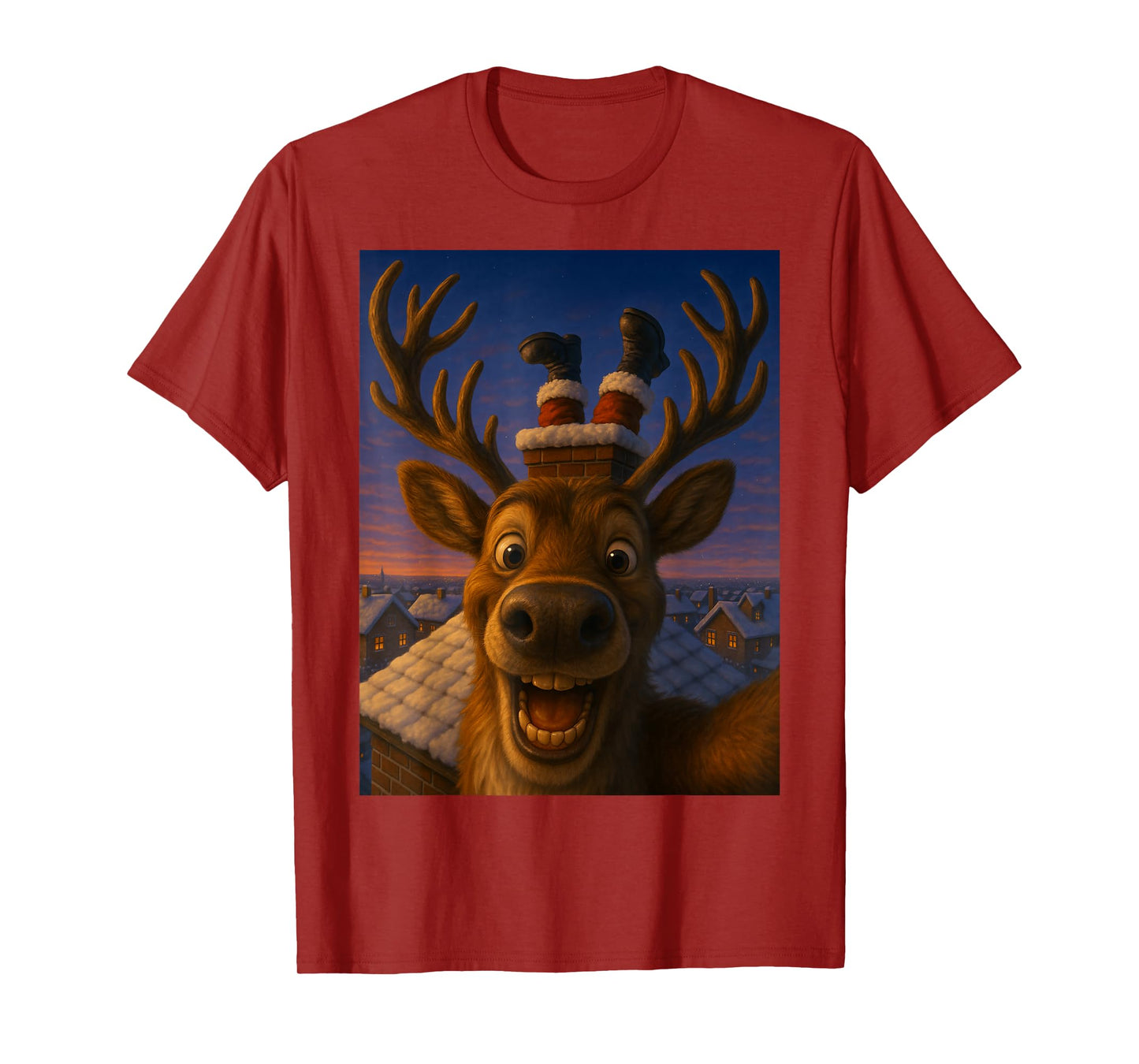 Funny Reindeer Selfie Santa Boys Girls Christmas T-Shirt