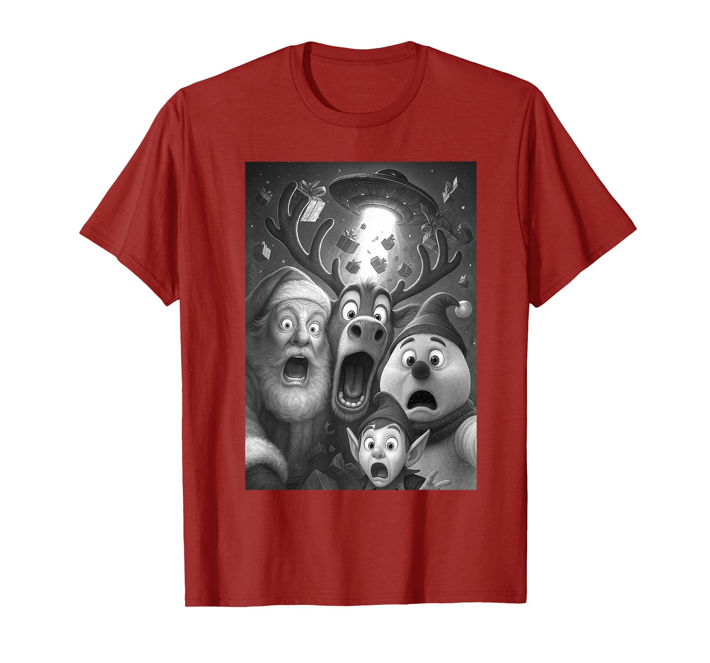 Santa Squad Selfie Elf Reindeer Snowman UFO Christmas Xmas T-Shirt