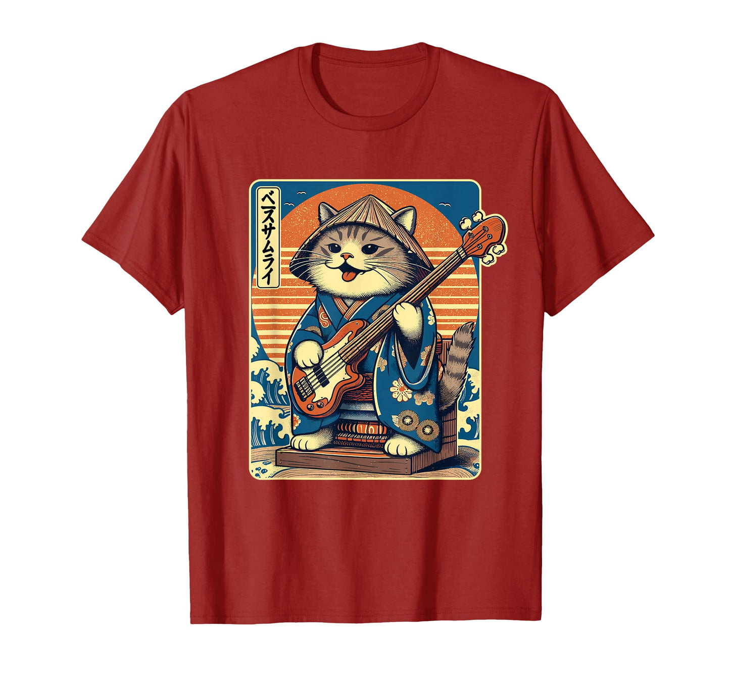 Japanese Samurai Cat Playing The Bass T-Shirt