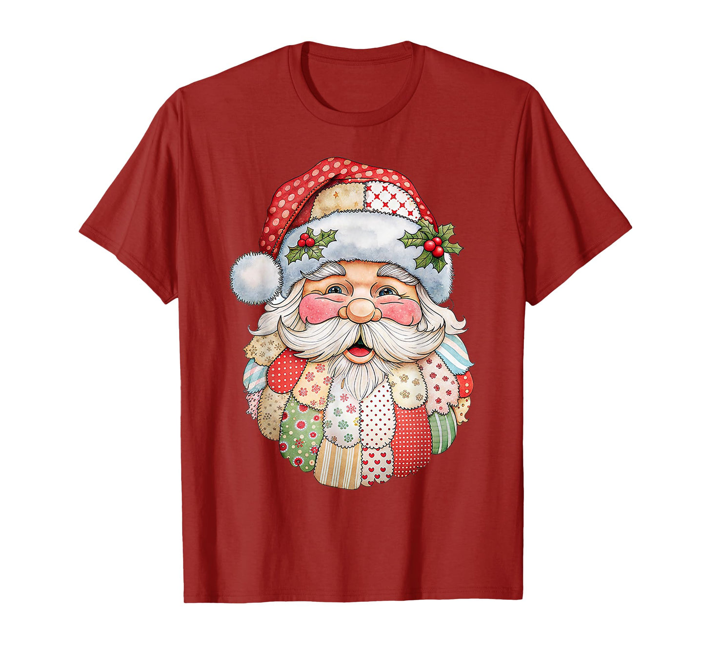 Vintage Santa Claus Face Patchwork Folk Art Christmas Xmas T-Shirt