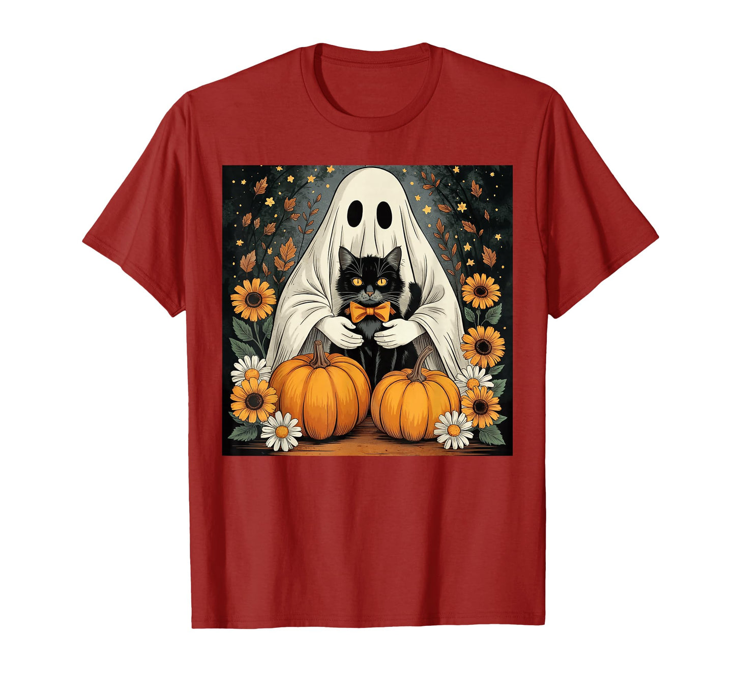 Womens Halloween Ghost Black Cat Ghost Halloween Girls T-Shirt