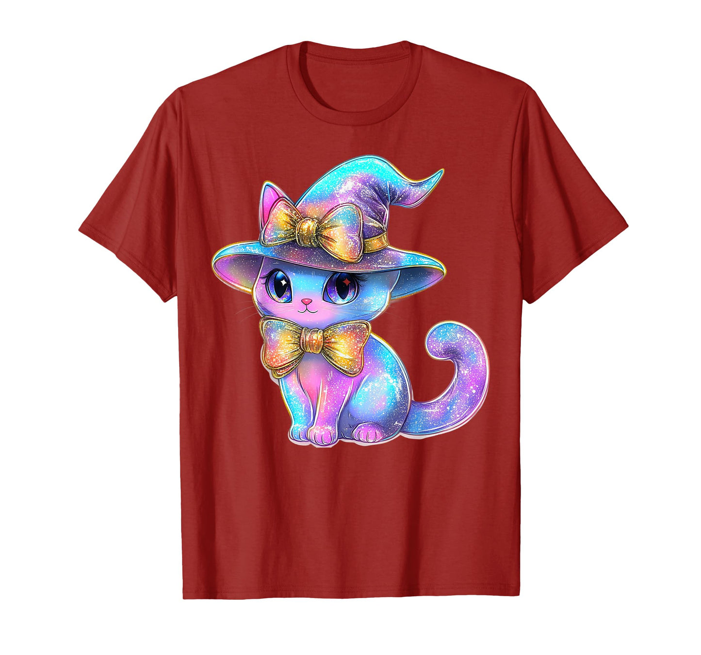 Kawaii Pastel Cat Witch Hat Halloween Coquette Girly Bow T-Shirt