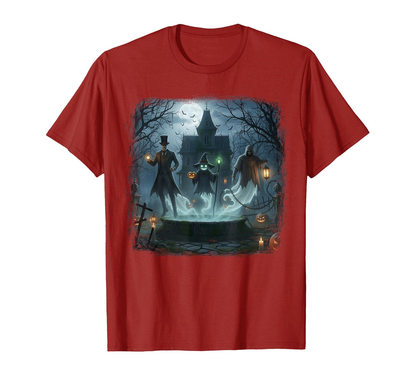 Haunted Trio with Witch Lantern and Pumpkin Magic Halloween T-Shirt