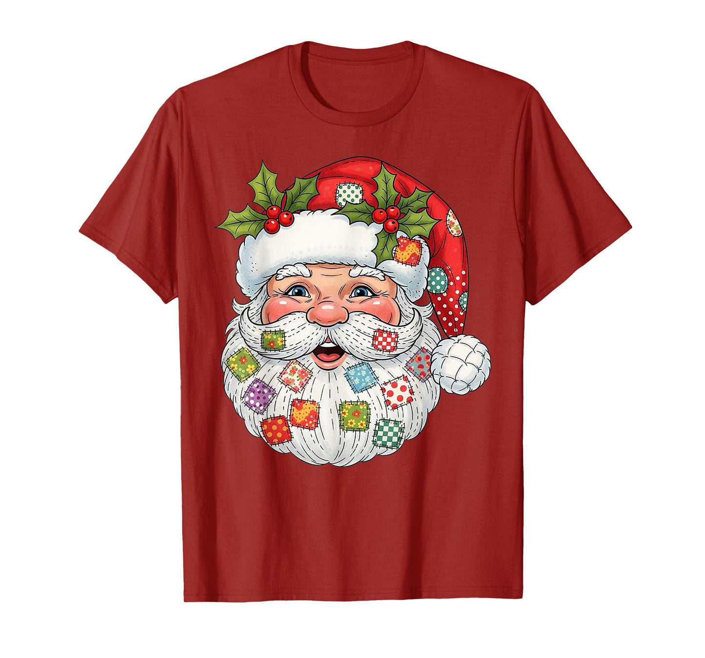 Retro Santa Claus Patchwork Merry Christmas Xmas Vibes T-Shirt