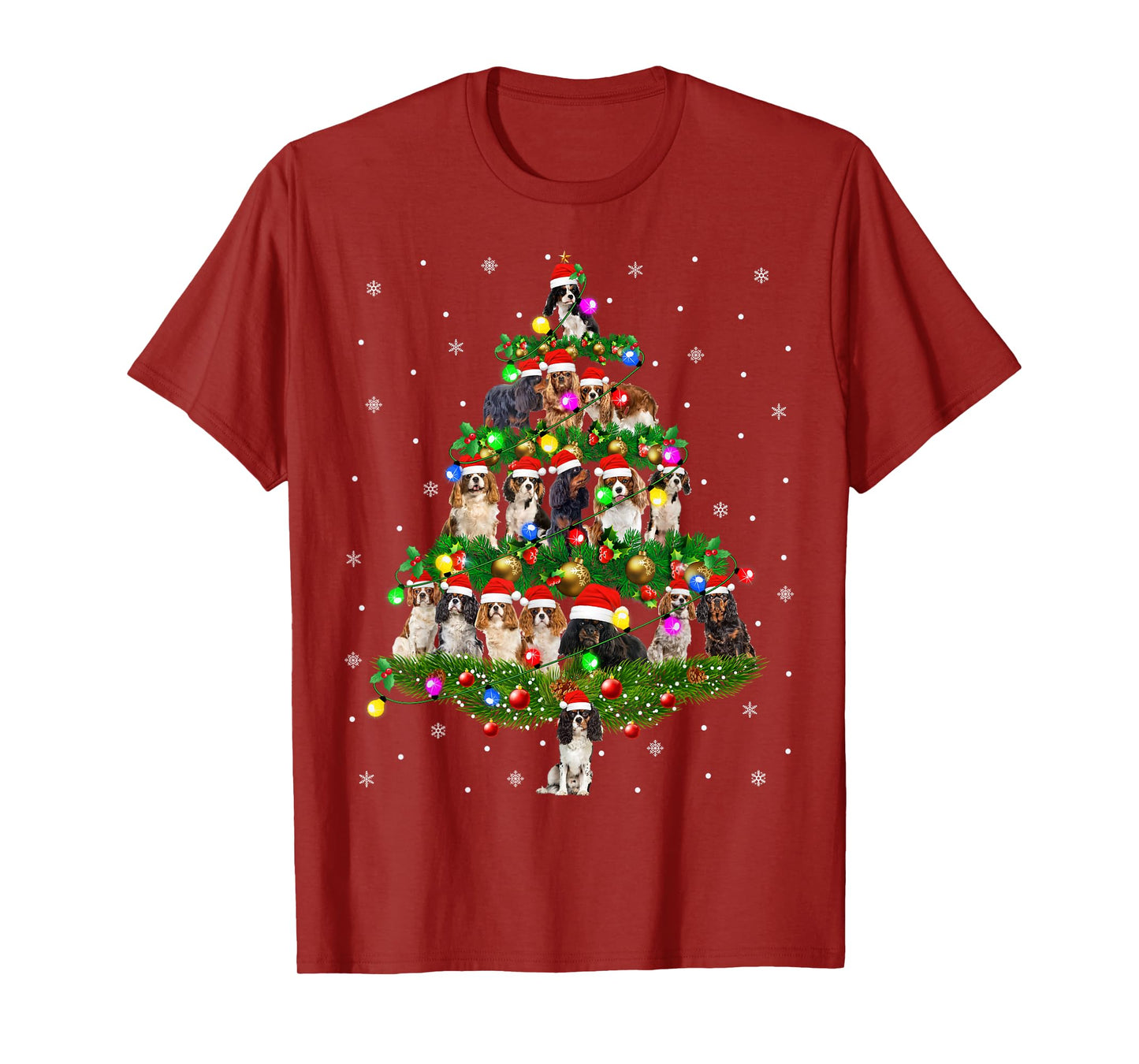 Cavalier King Charles Spaniel Dog Christmas Tree Lights Xmas T-Shirt