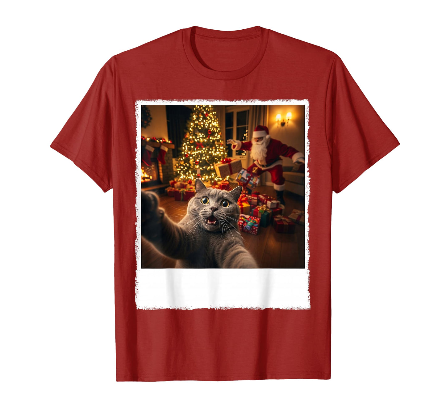 Holiday Funny Cat Selfie with Santa Clause Christmas Night T-Shirt