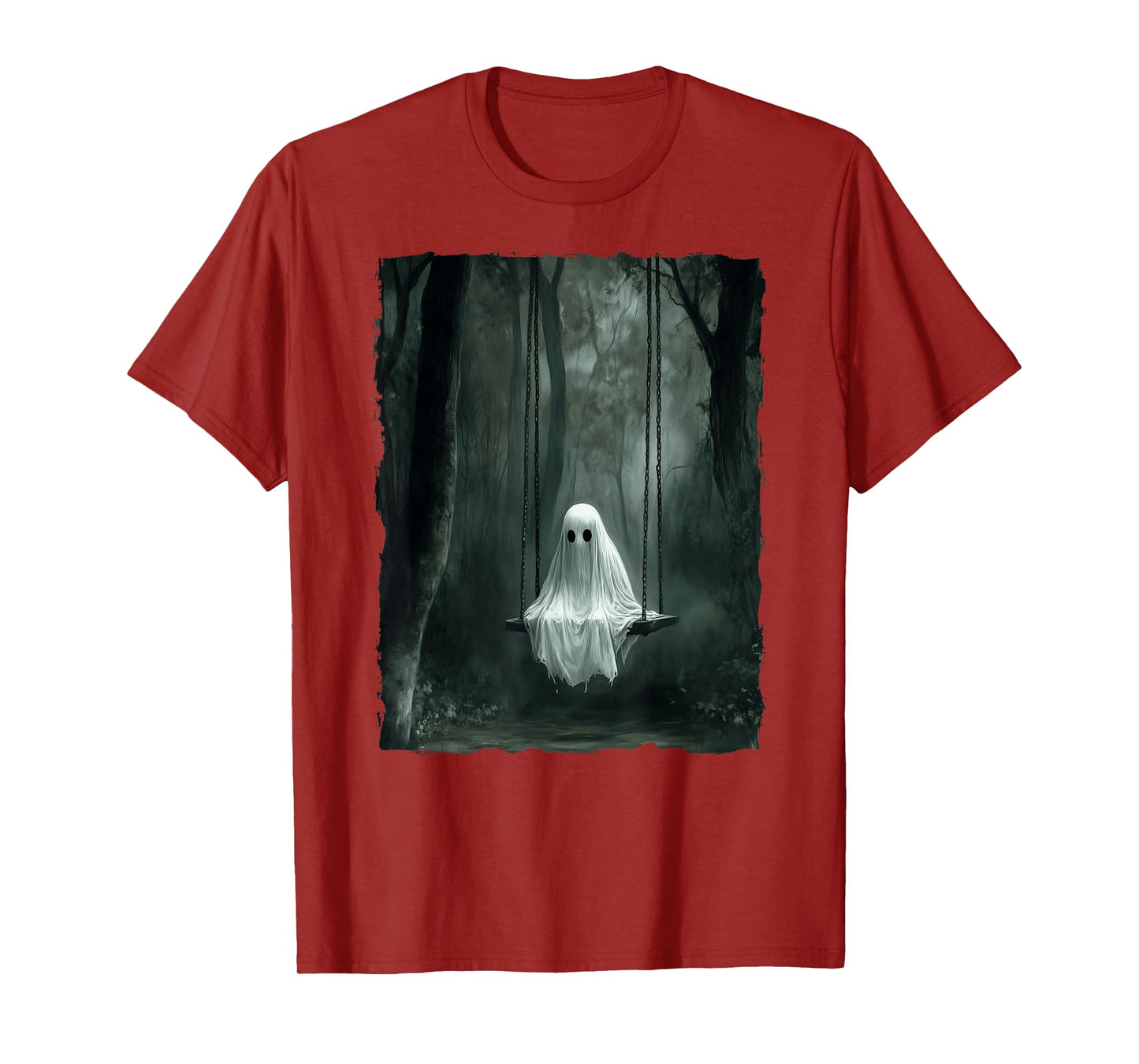 Vintage Floral Ghost On Swing In Forest Spooky Halloween T-Shirt