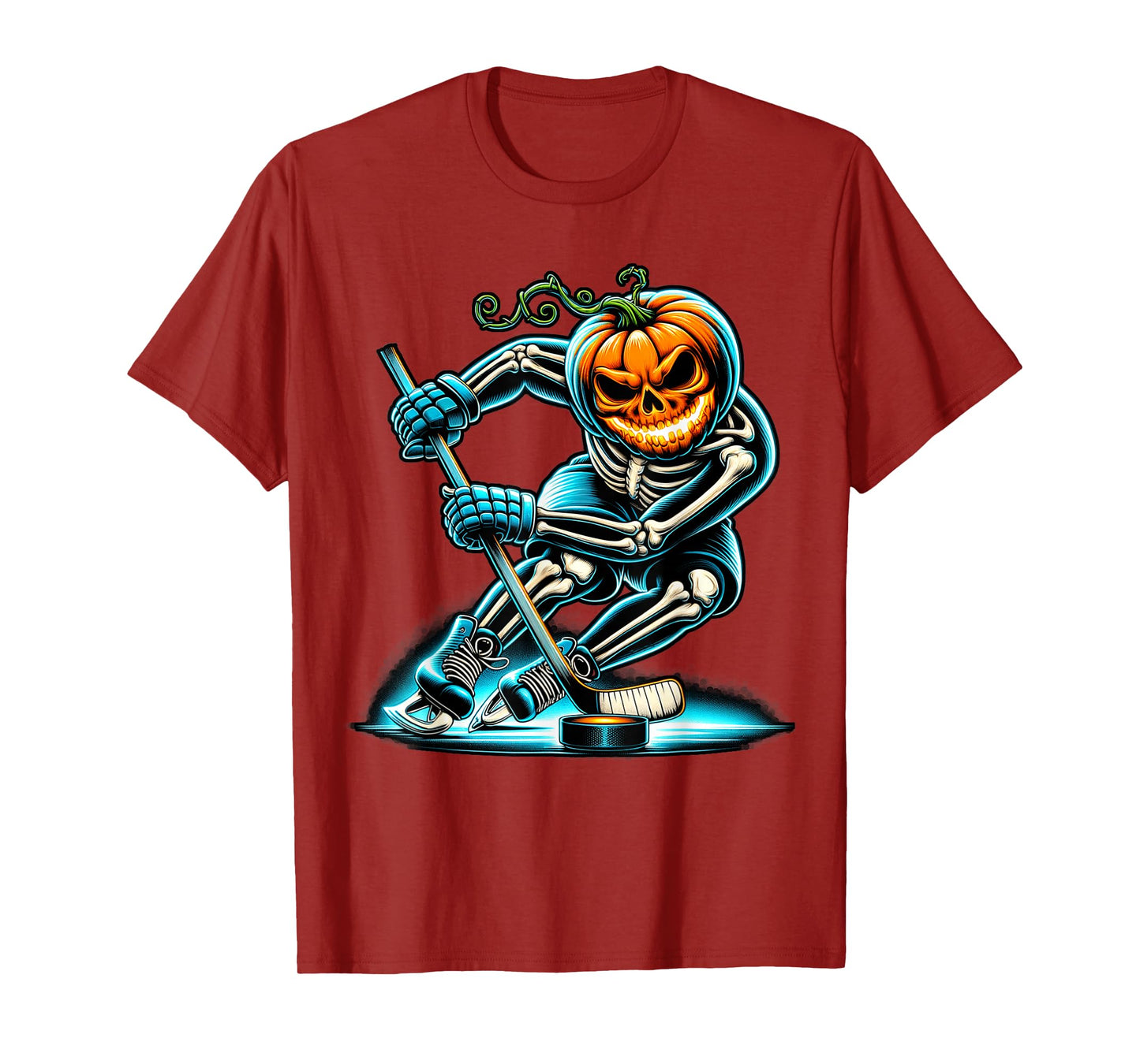 Funny Skeleton Ice Hockey Pumpkin Halloween Mens Boys Kids T-Shirt