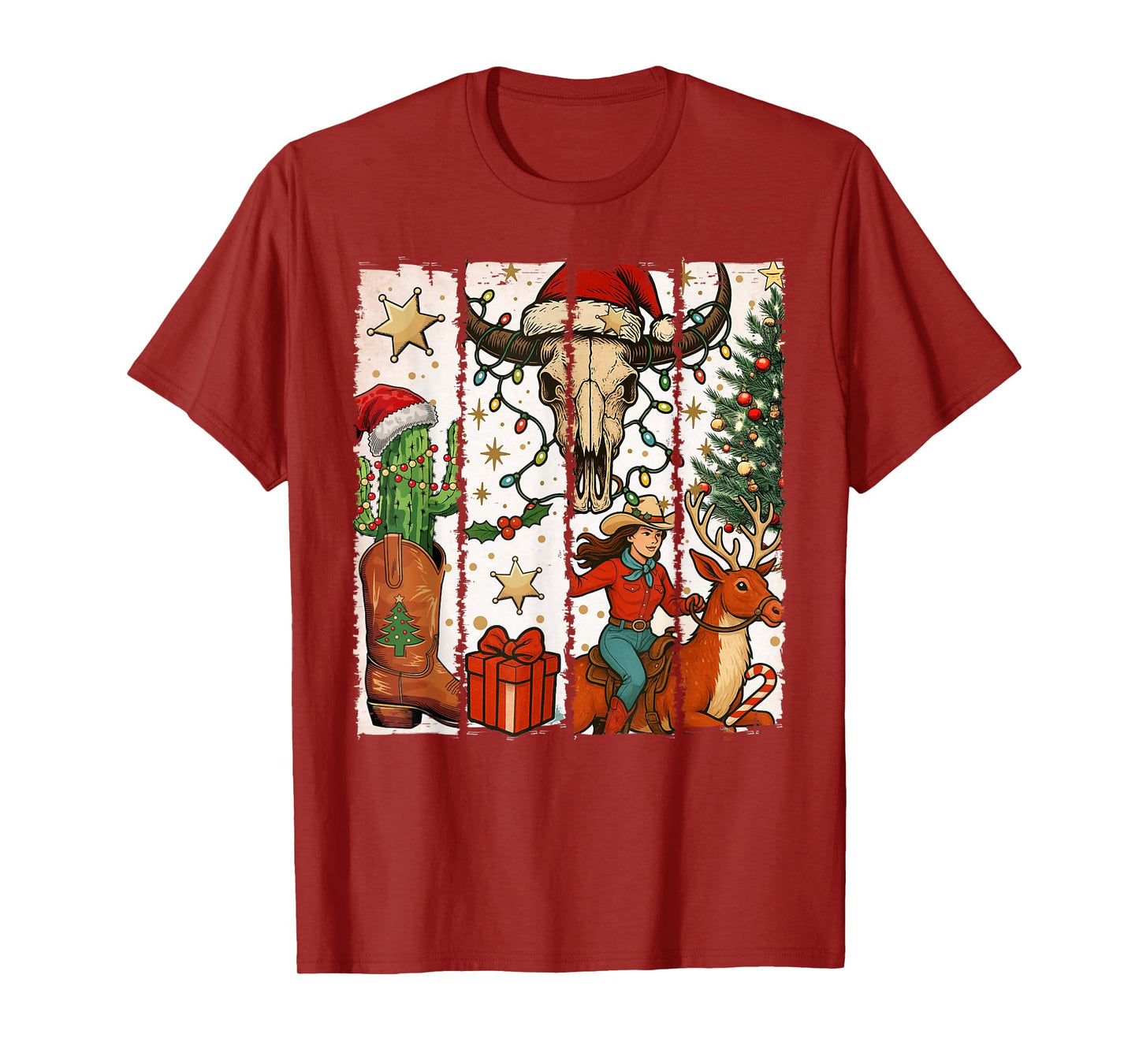 Cowboy Western Christmas Tree Santa T-Shirt