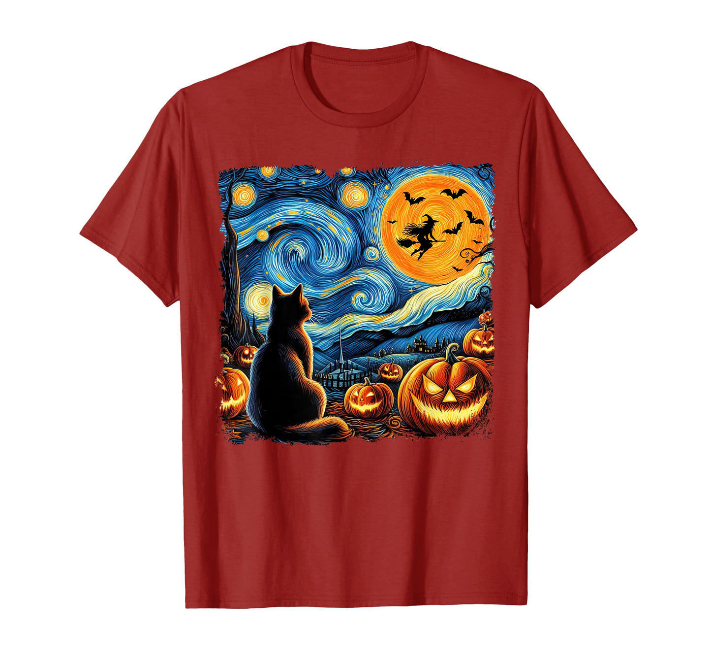 Halloween Shirt Men Women Black Cat Pumpkins Bats Witch Moon T-Shirt