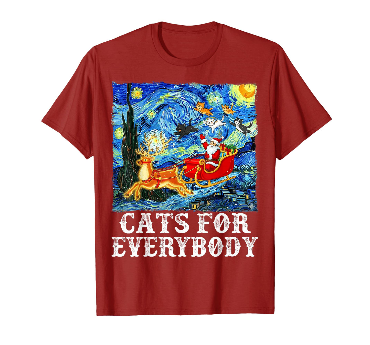 Christmas Cats for Everybody Funny Santa Starry Night Xmas T-Shirt