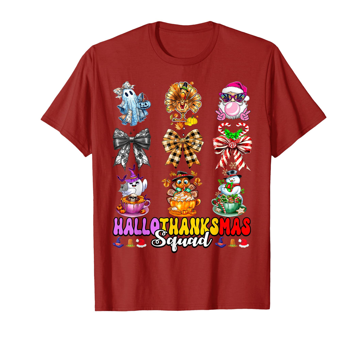 Hallothanksmas Squad Funny Halloween Thanksgiving Christmas T-Shirt