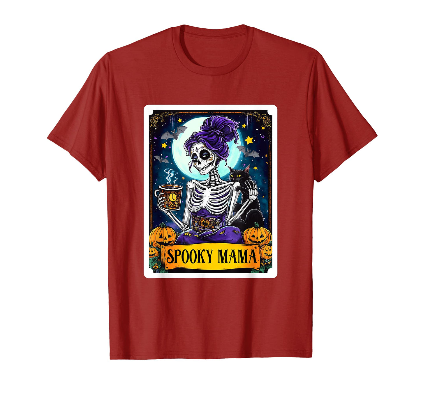 Spooky Mama Tarot Card Halloween Mom Skull Mama Black Cat T-Shirt