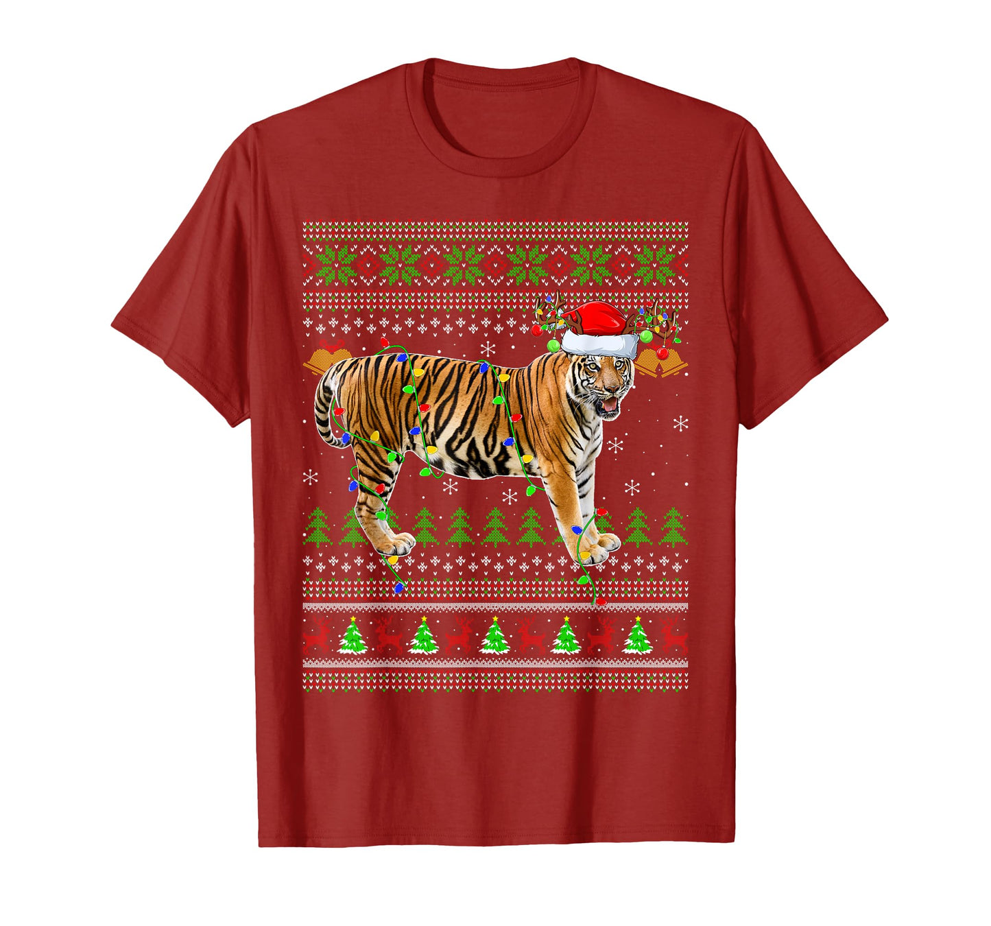 Tiger Ugly Christmas Sweaters Holiday Santa Cute Xmas T-Shirt