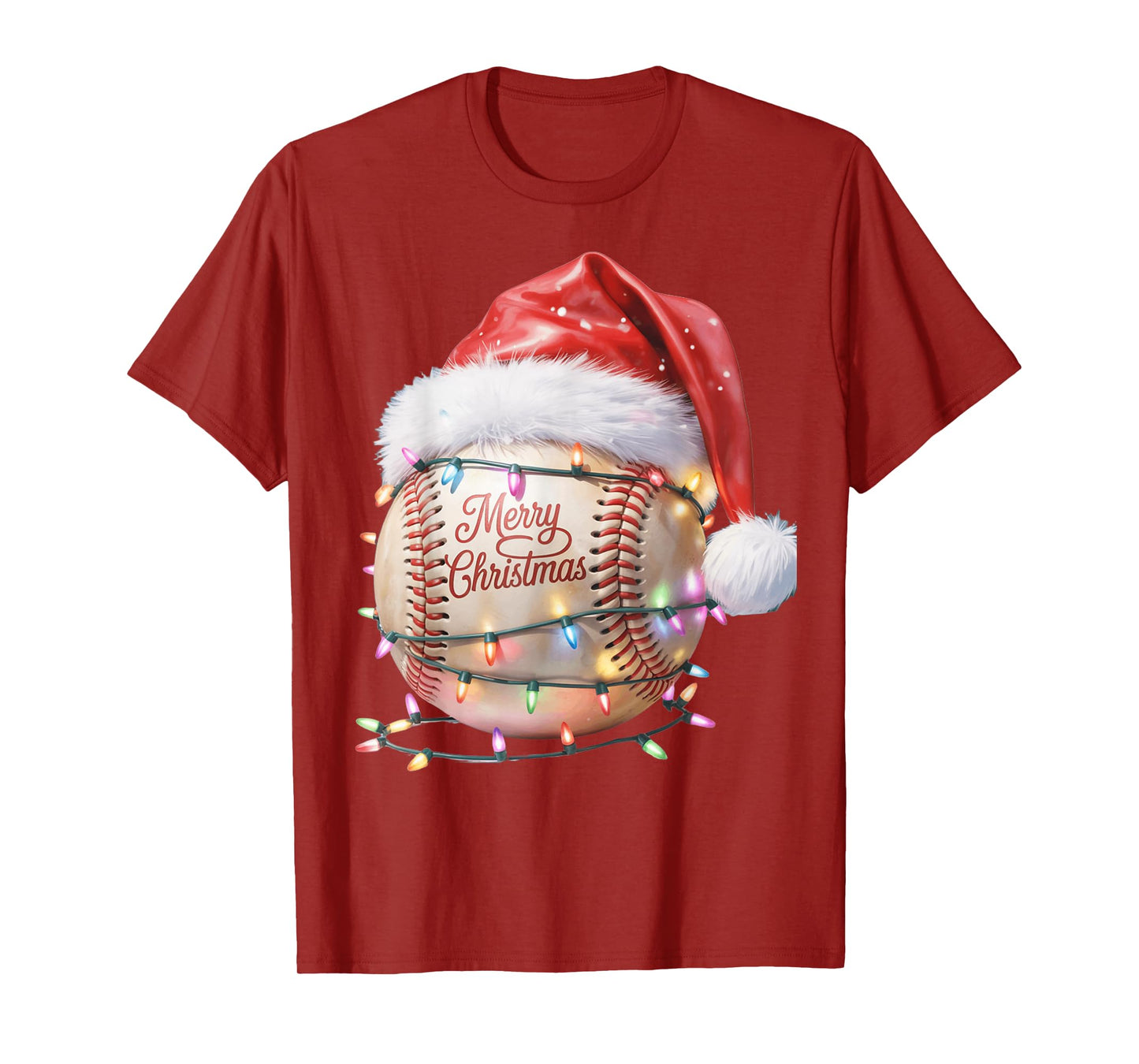 a Classic Baseball Wearing a Santa hat Wishing Christmas T-Shirt