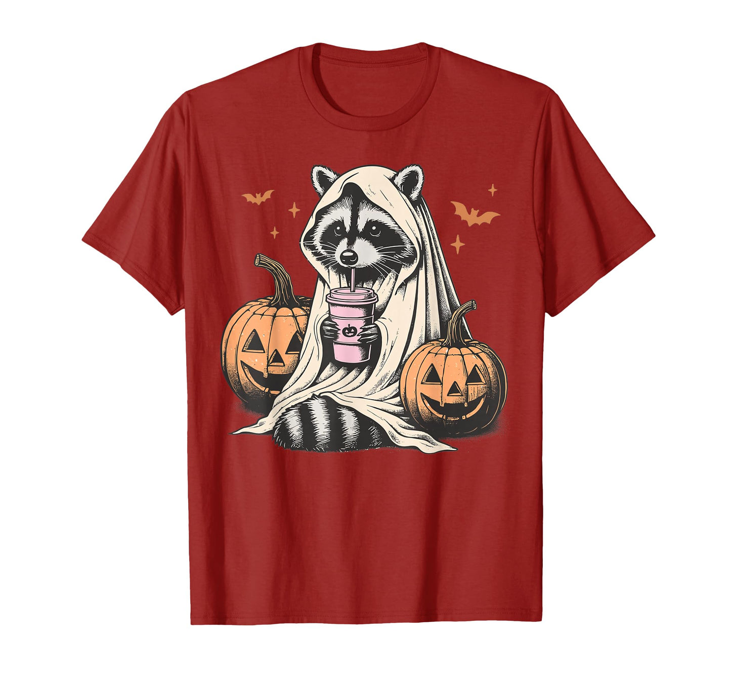 Cute Ghost Pumpkin Halloween Raccoon Costume Raccoon Lovers T-Shirt