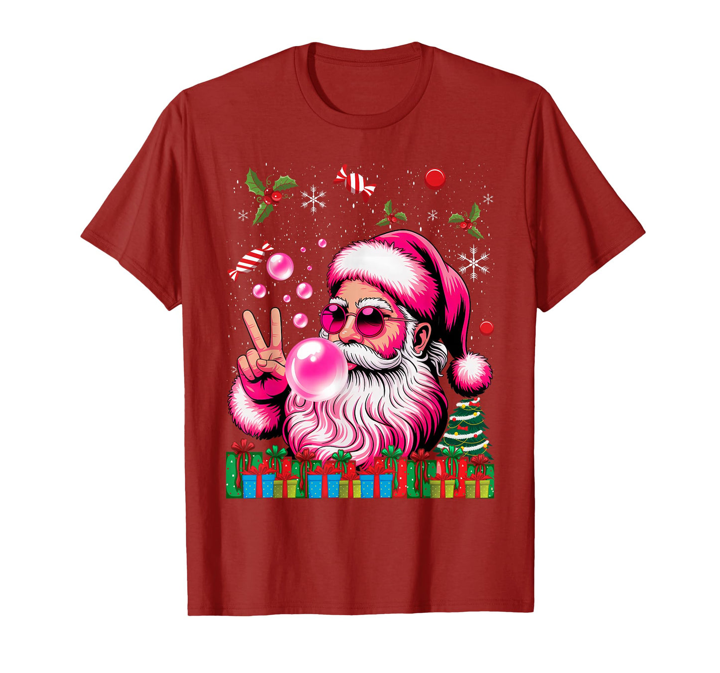Funny Santa Claus Costume Blowing Bubble Gum Xmas Christmas T-Shirt