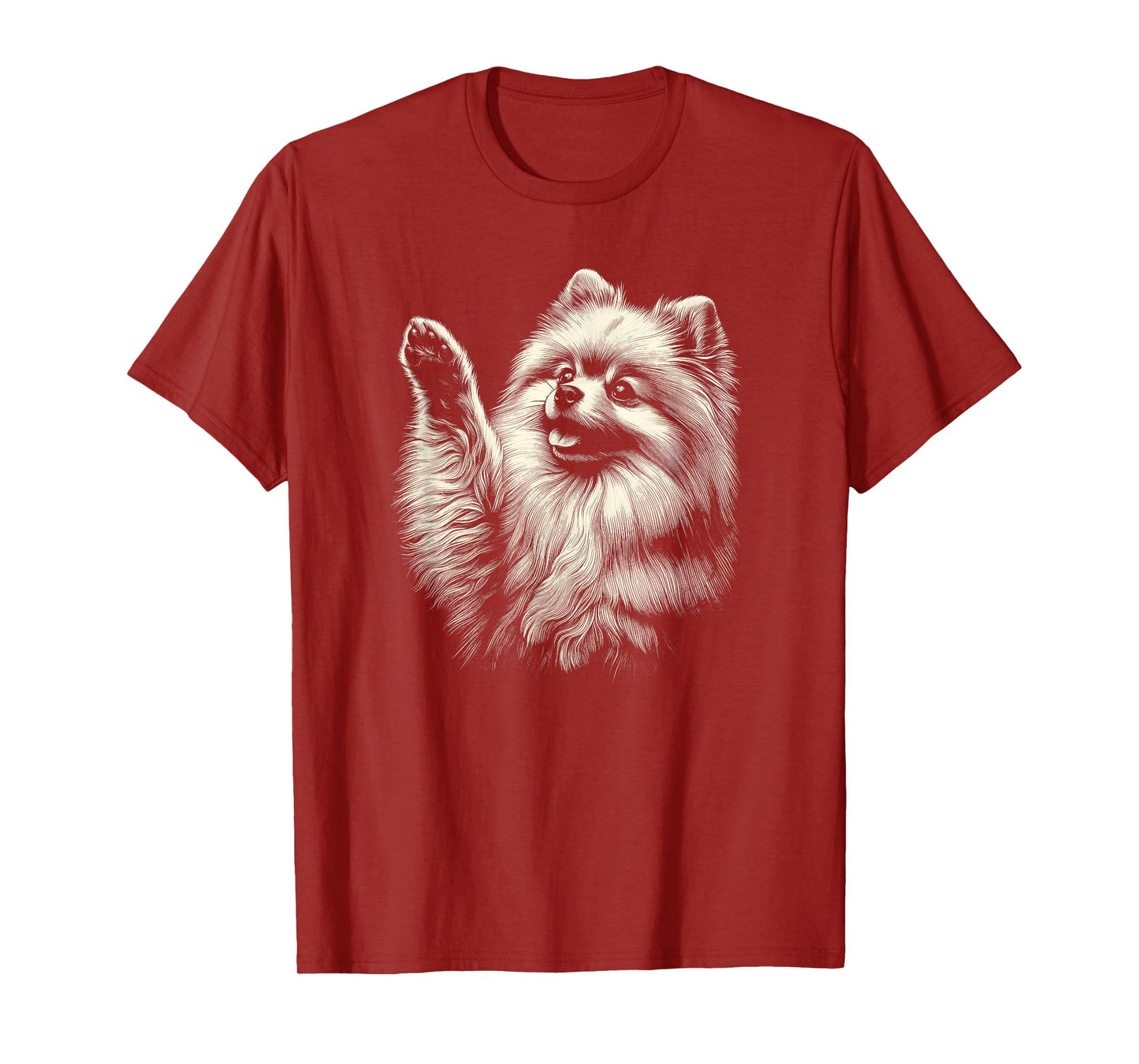Vintage Pomeranian Dog Raising Paw Art Design T-Shirt for Men Women