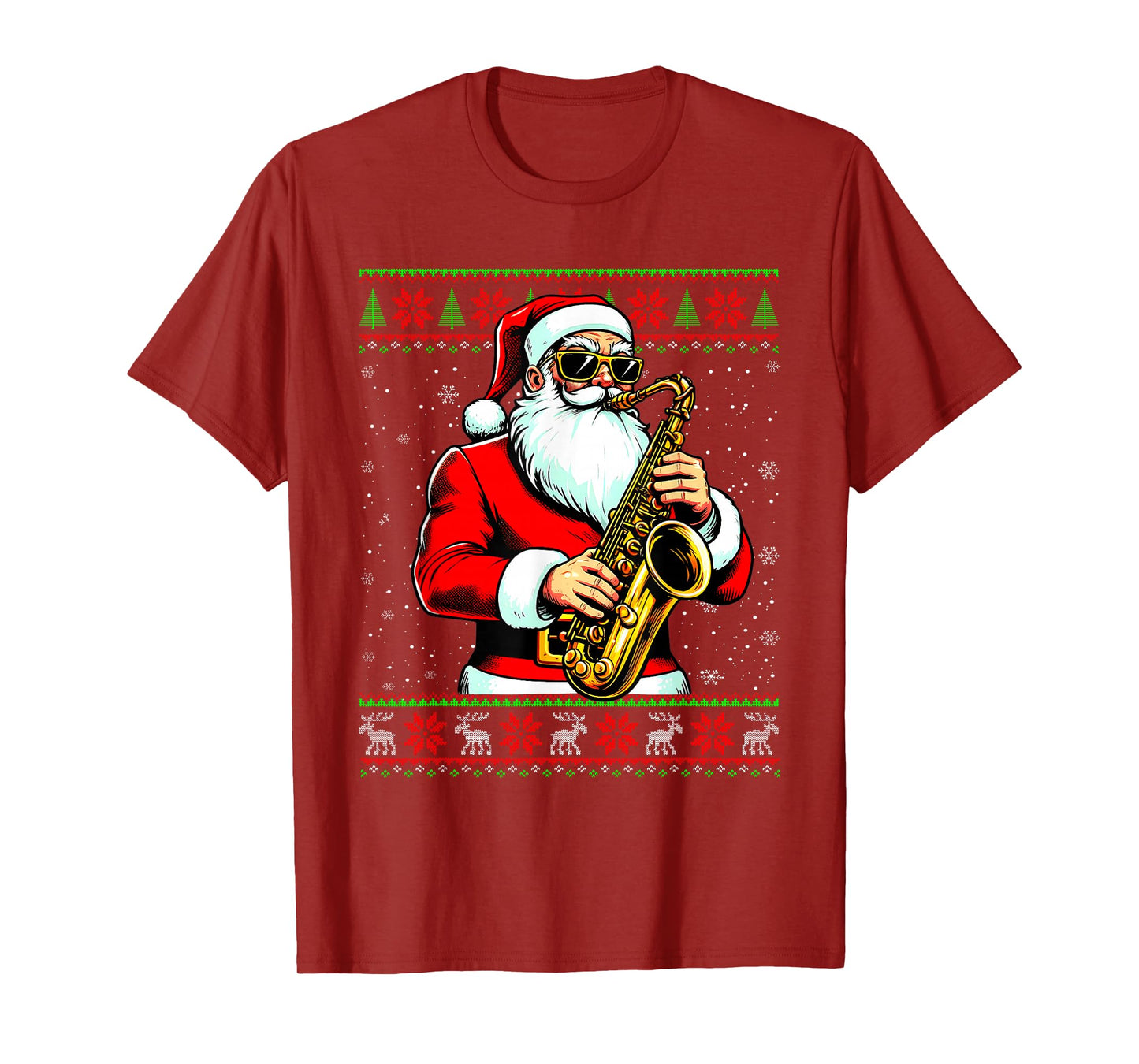 Santa Claus Playing Saxophone Ugly Christmas Sweater Musical T-Shirt